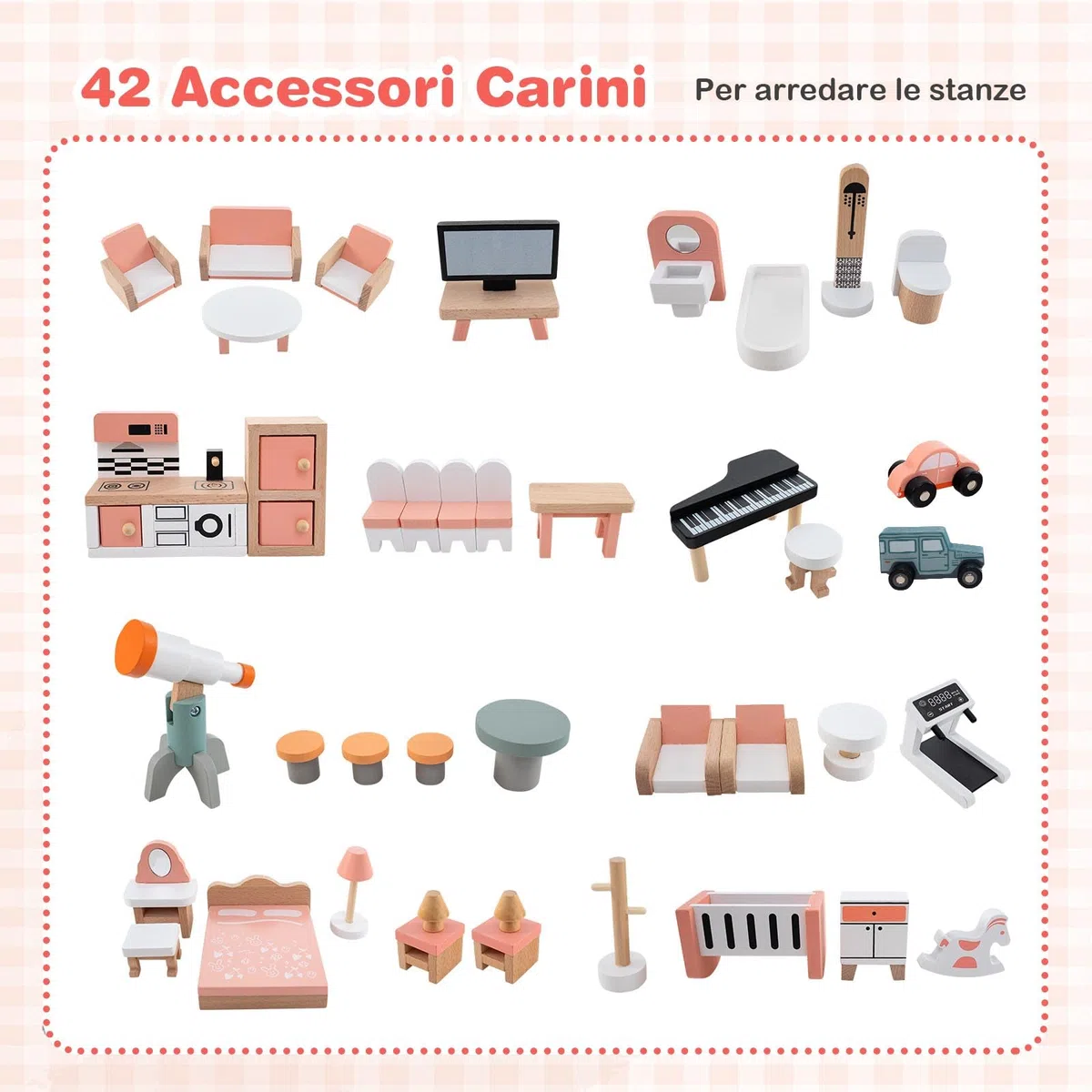 RELAX4LIFE Casa delle Bambole Alto 95 cm, Villa di Lusso in Legno, 41 Mobili e Accessori inclusi, Cameretta, Terrazza e Garage, Giocattolo per Bambini 3+ Anni (ROSA)