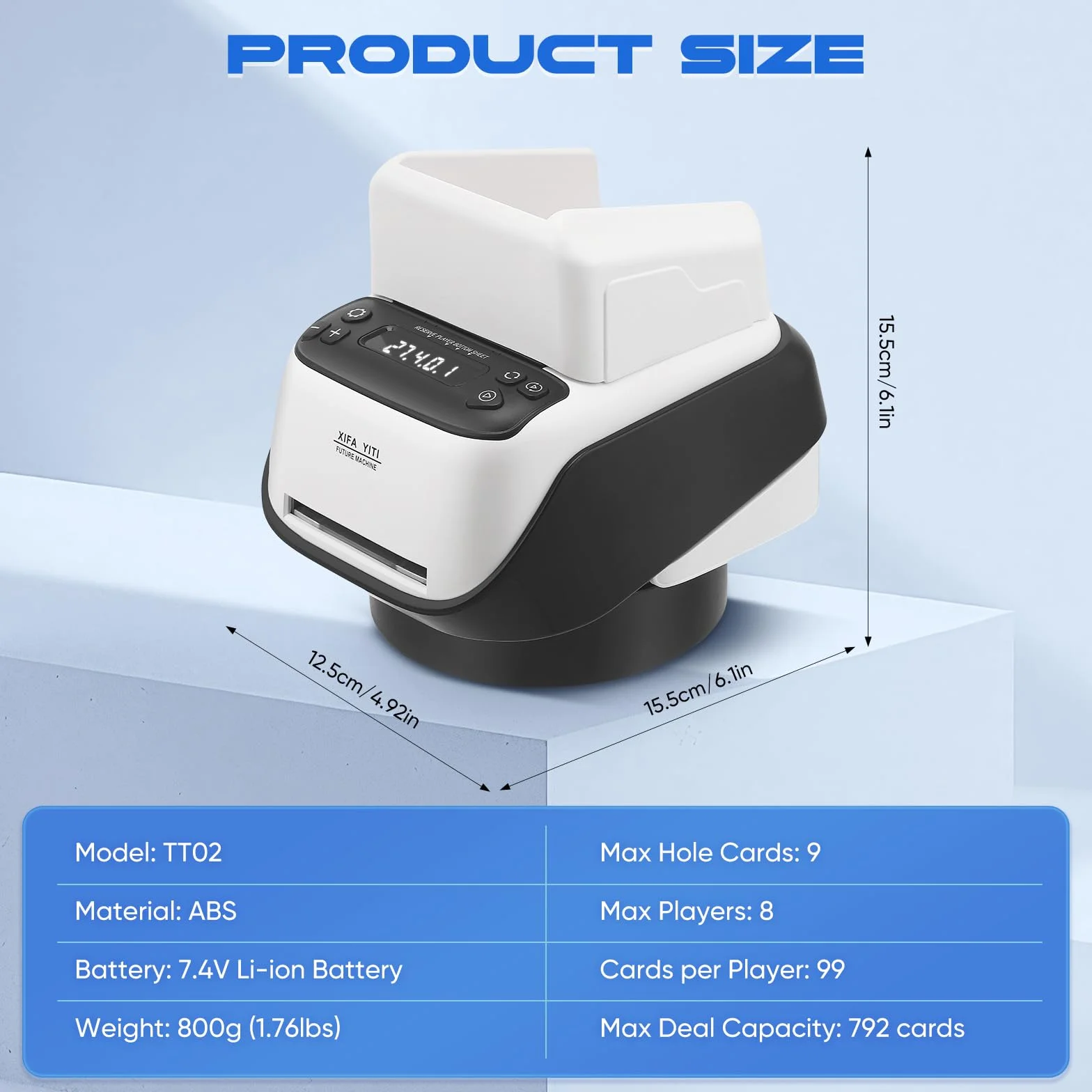 Distributore Automatico di Carte, 8 Giocatori Regolabili, capacità Fino a 4 mazzi di Carte, Base Girevole a 360°, modalità di visualizzazione Diagonale/Basculante per Poker Uno