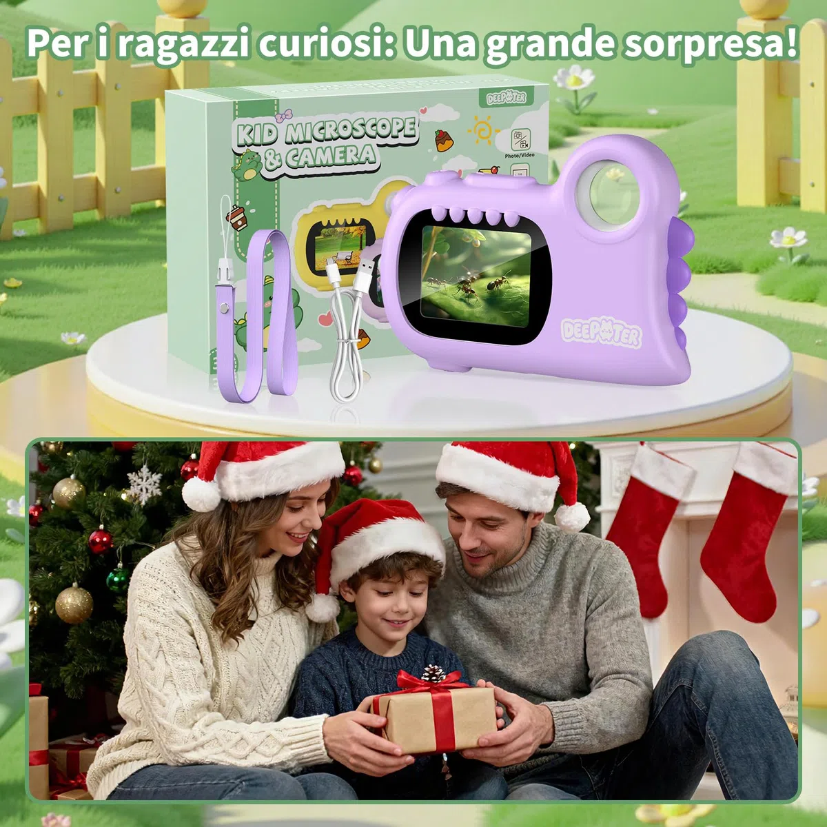 2 in 1 Microscopio Bambini, Deepoter 1000X Microscopio Digitale, Microscopios Portatile con 8 LED Regolabili, Adatto come Regalo di Natale, Compleanno o Capodannodai 3 Aagli 12 Anni, Viola