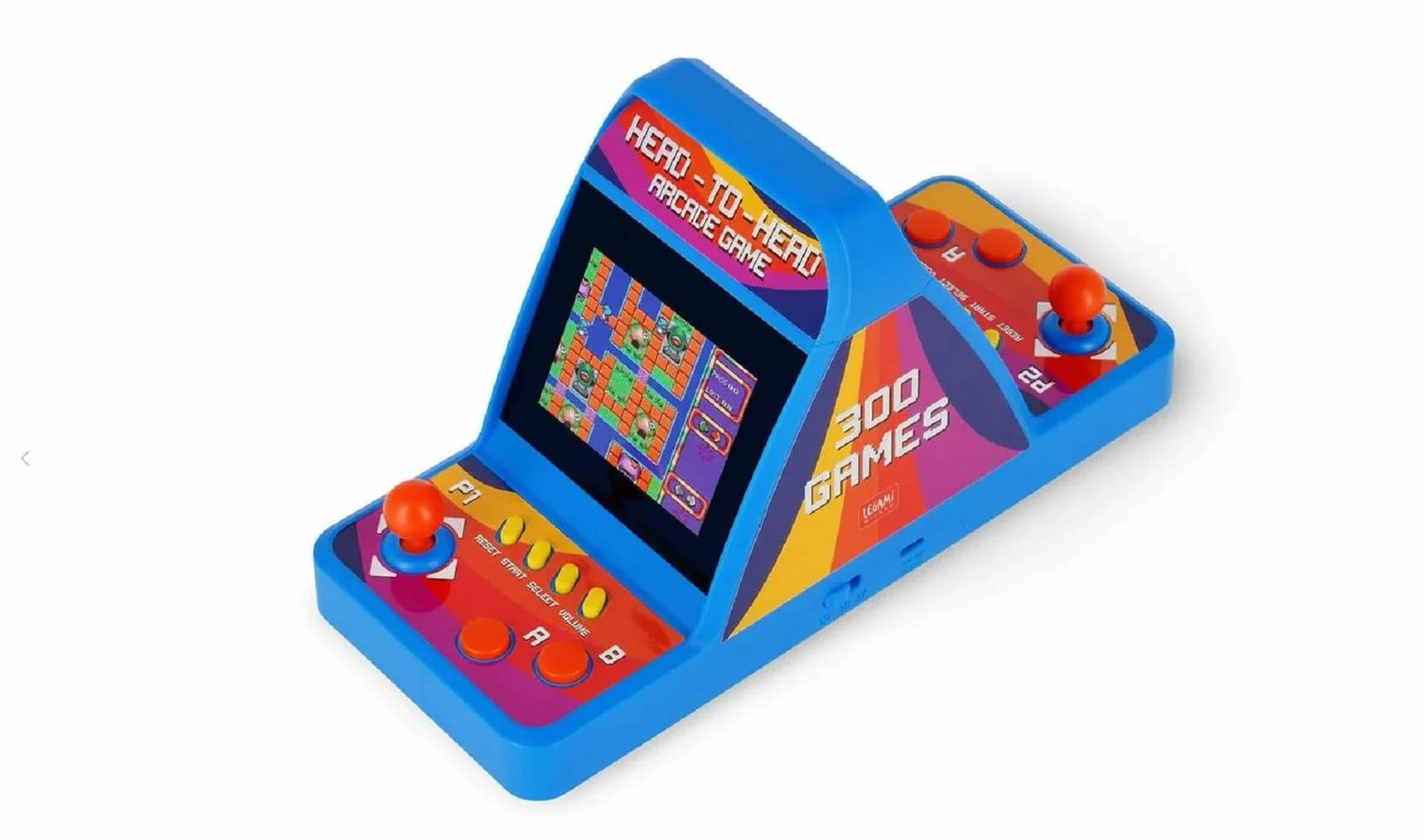 Legami - Mini Videogioco Arcade 2 Giocatori, Videogioco Luci e Suoni, 300 Giochi Testa a Testa, Doppio Schermo TFT 2,8'', Lingua Inglese, Cavo USB Incluso, Dimensioni 8.7 x 11 x 20 cm