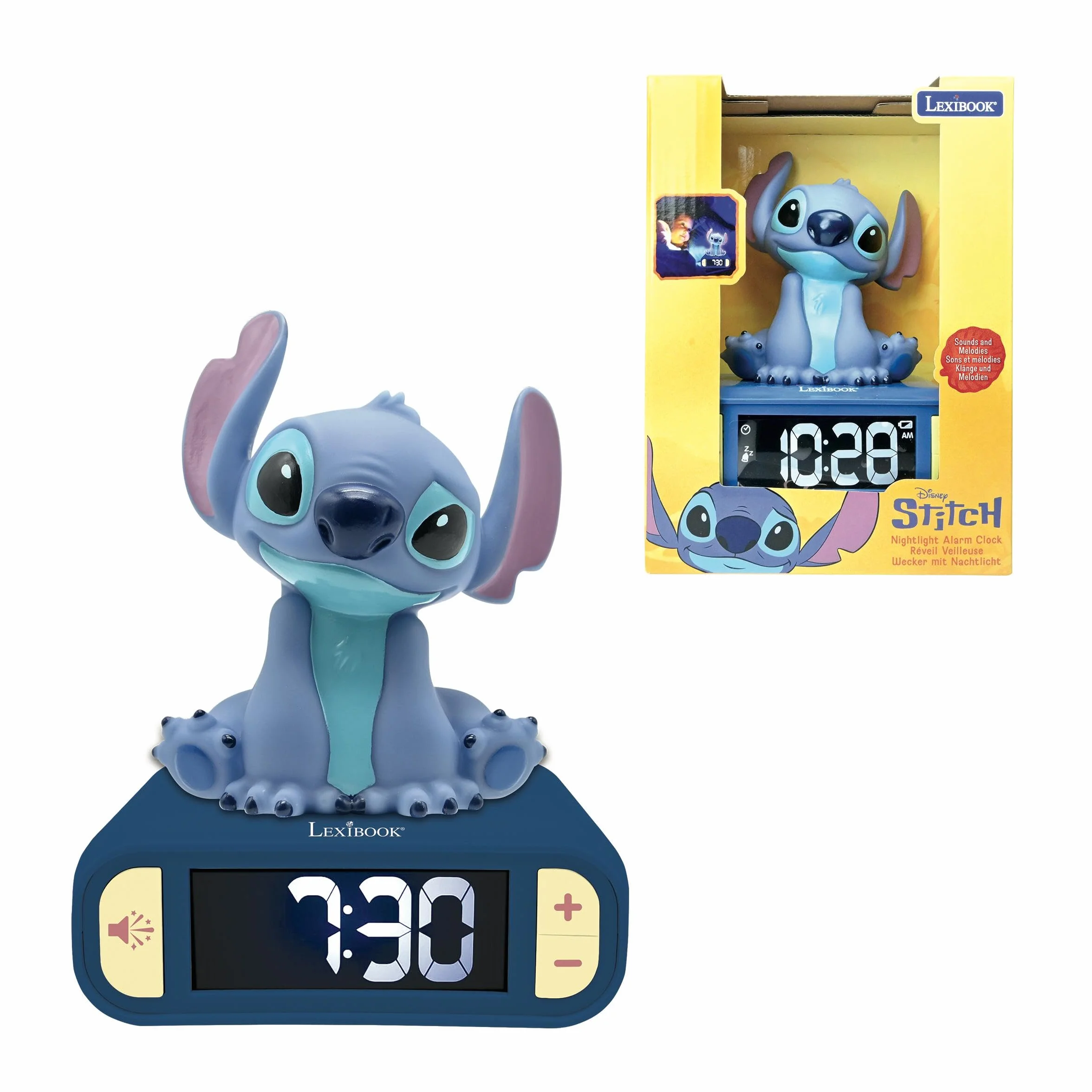 Lexibook, Disney Stitch, Sveglia notturna Stitch, Suoni e melodie, Schermo LCD retroilluminato, Luminoso, Snooze, Blu, RL800DLXB
