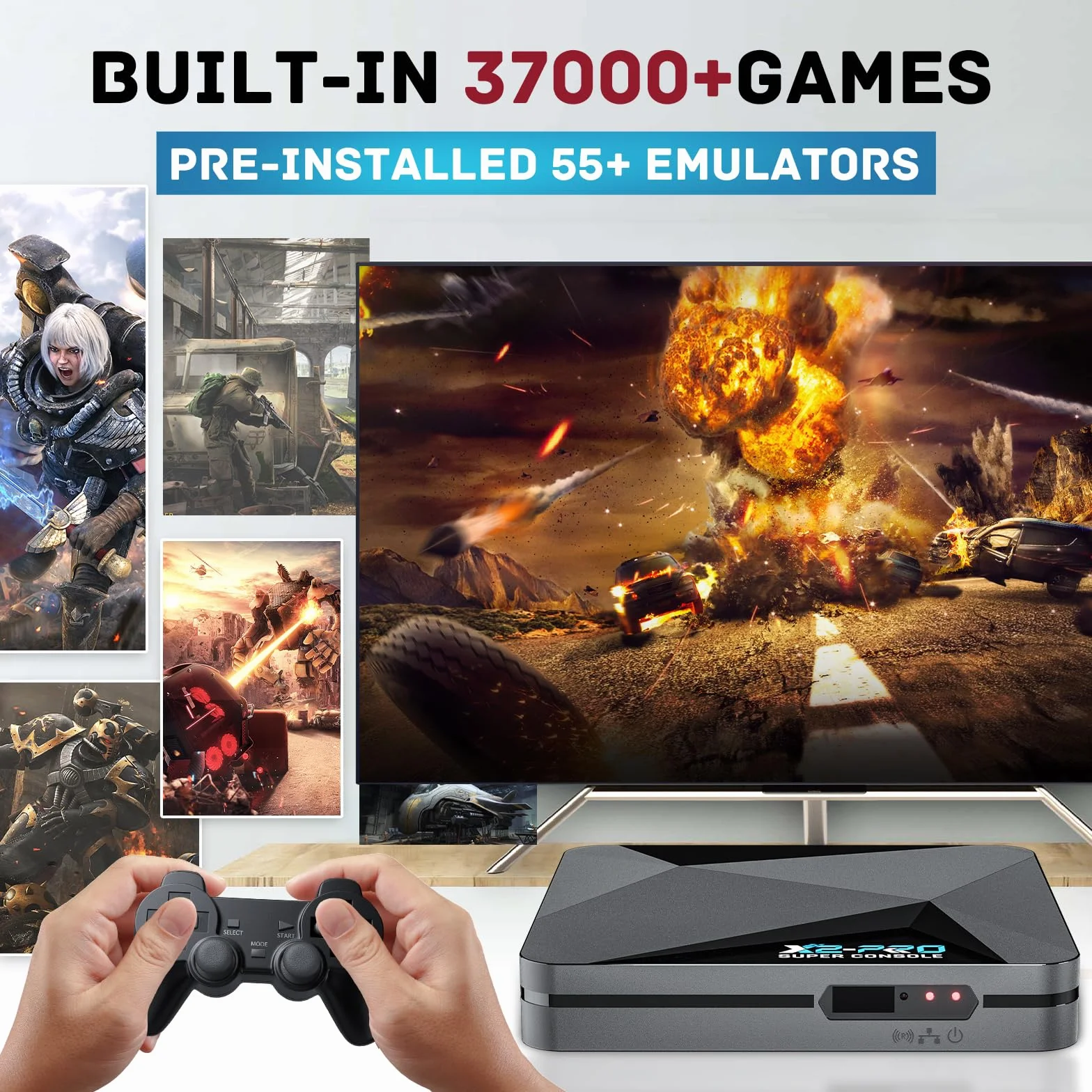 Kinhank Console di gioco retrò, Super Console X2 Pro integrata 100000+ giochi, console per videogiochi Android 9.0/Emuelec 4.6, uscita 4K UHD, 2.4G/5G, BT 5.0