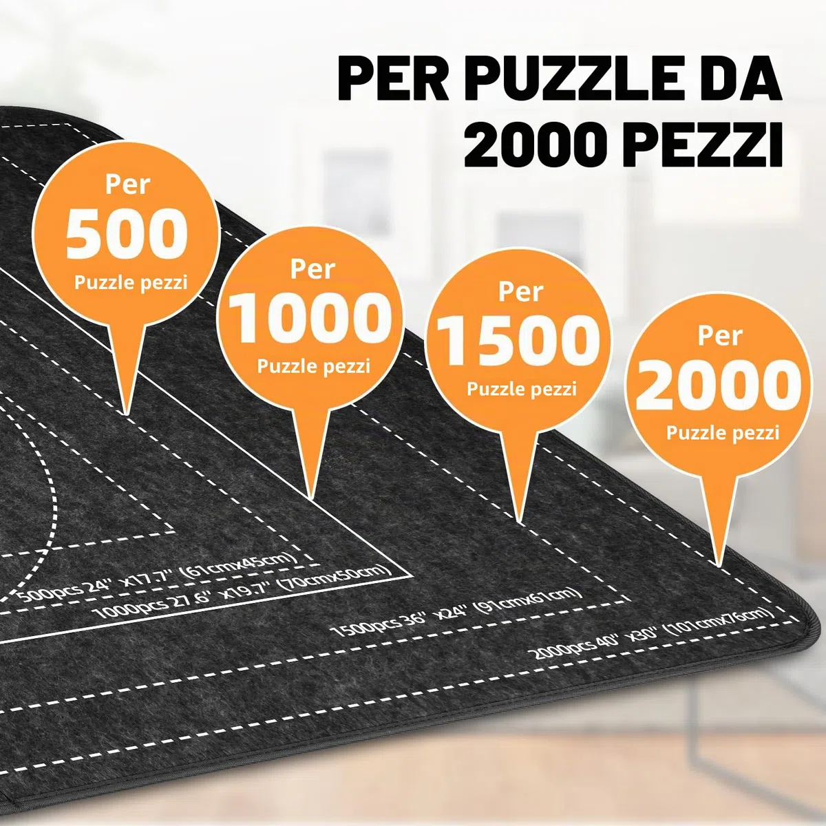 MOZOOSON Tappetino Puzzle Pieghevole 2000 Pezzi - Contenitore 41,3 x 31,5 cm con Copertura - 8 Vassoi di Sorting e Copertina per Spostamento e Memorizzazione