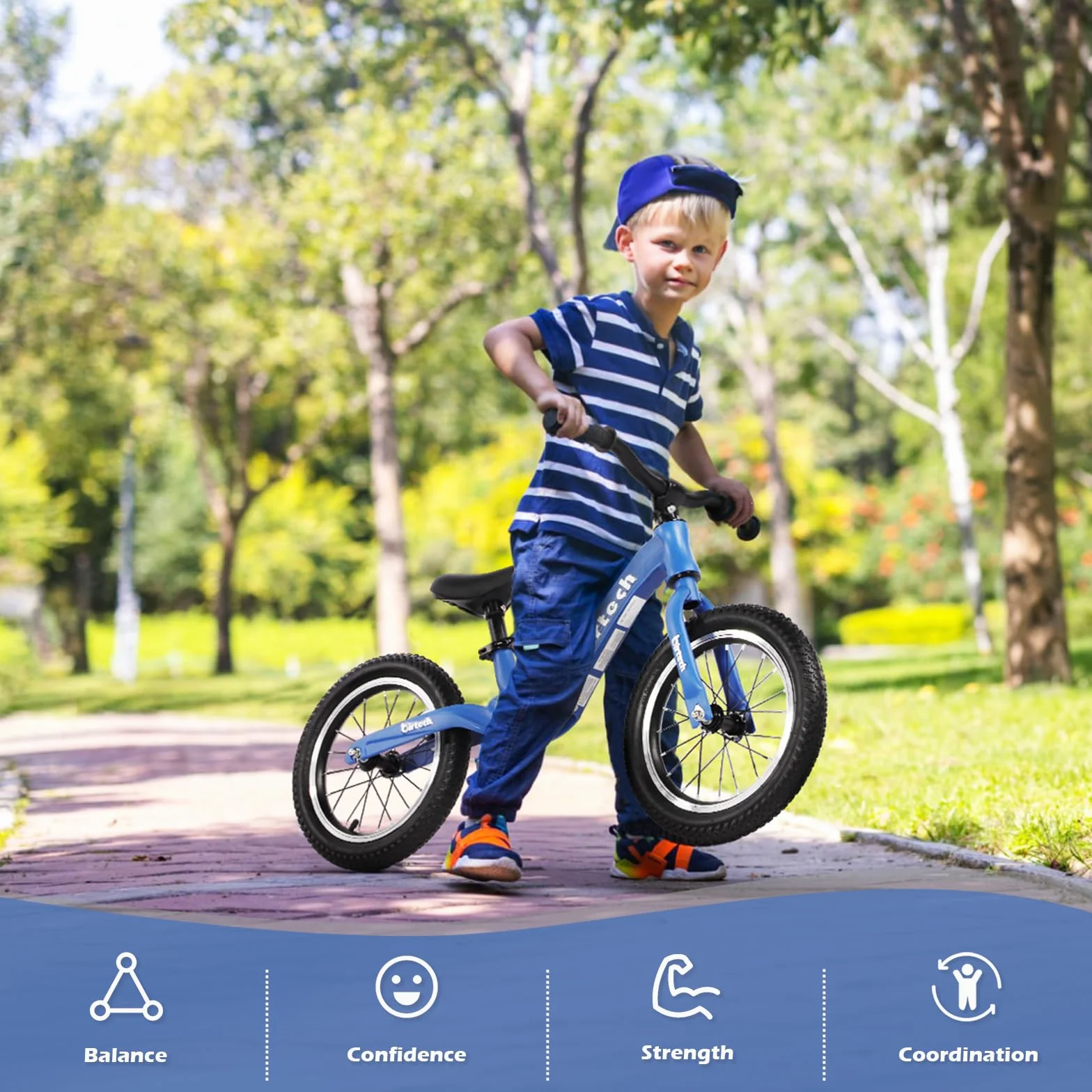 H.yeed Bicicletta da corsa per bambini da 35,6 cm (14 pollici) con pneumatici e telaio in lega di magnesio, leggera, senza pedale, bici da allenamento per bambini 3 4 5 6 anni (blu)