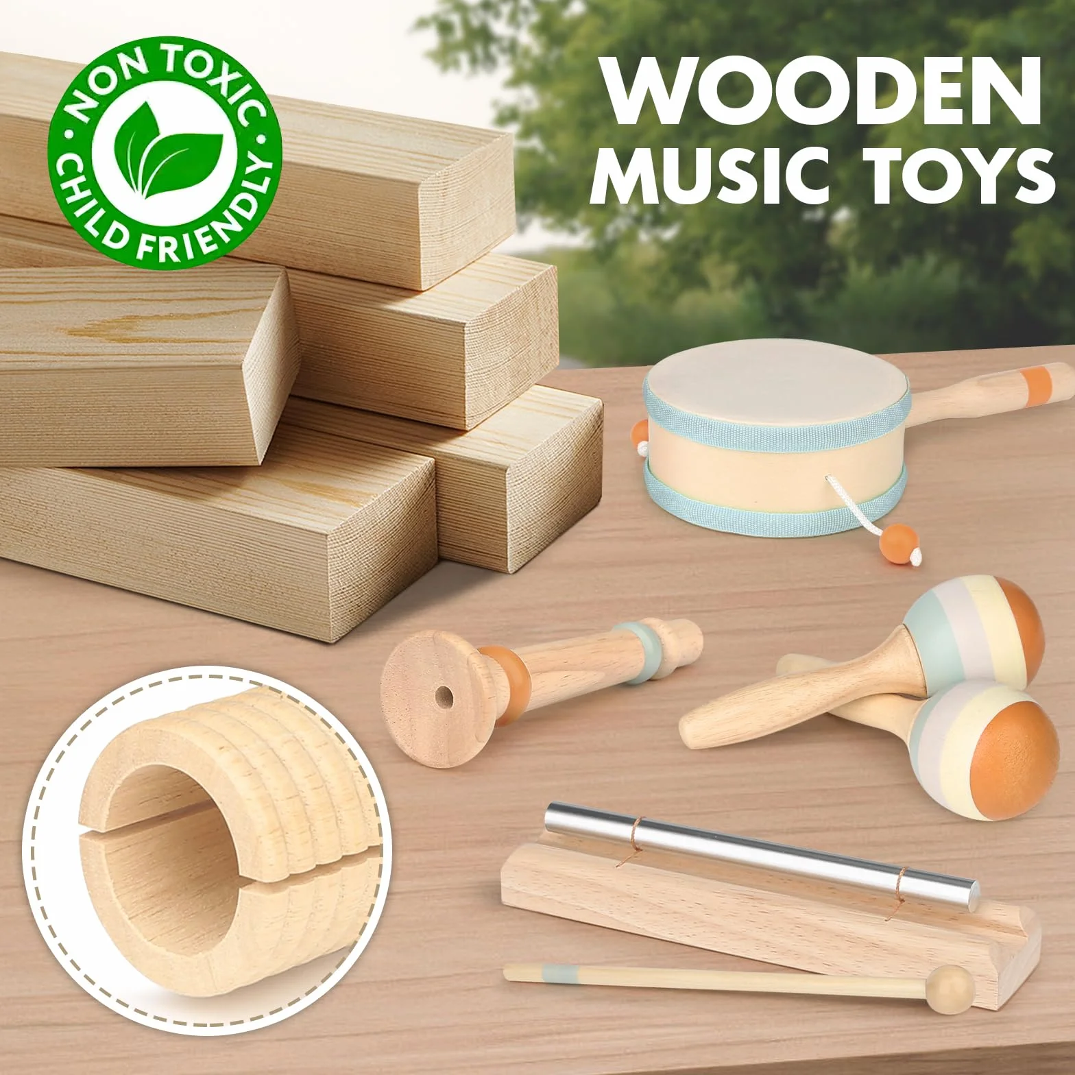 Strumenti Musicali Montessori in Legno Batteria per Bambini 3-6 Anni Giochi