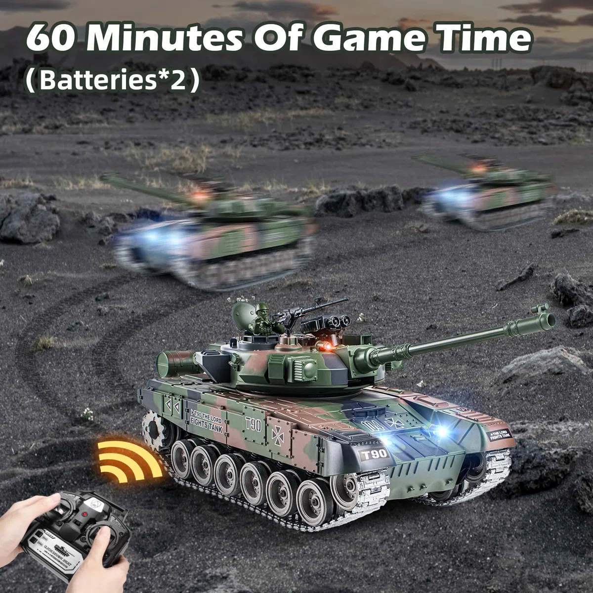 Supdex Carro Armato Telecomandato Russia T90, 1/18 Modello di Carro Armato, 2.4GHz Telecomando Giocattolo, con Suoni Realistici e Luci, Veicolo Militare RC per Adulti e Bambini che Spara BBS
