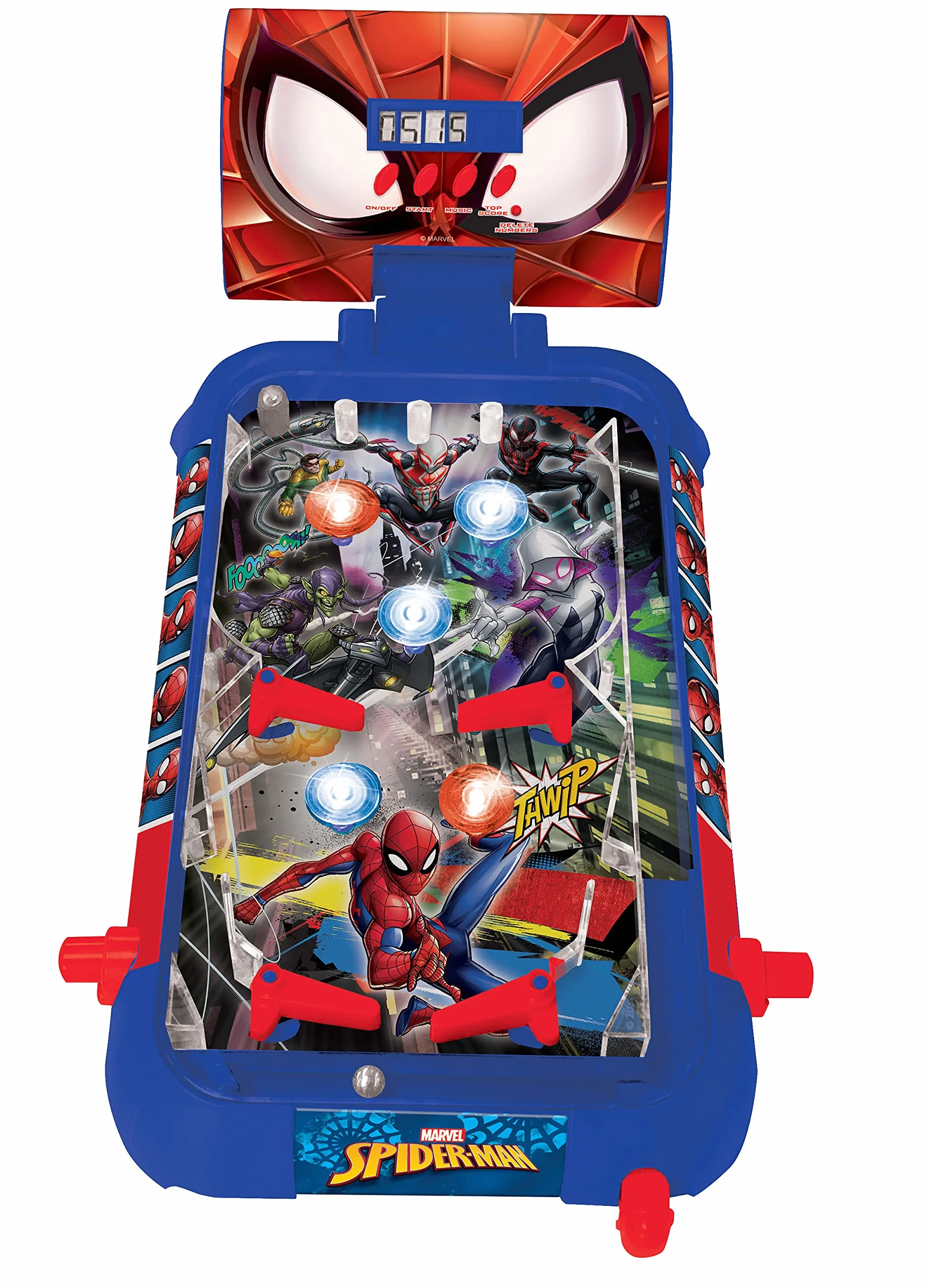Lexibook, Spider-Man, Flipper elettronico da Tavolo, Gioco d'azione e di riflessi per Bambini e Famiglie, Schermo LCD, Effetti Luminosi e sonori, Blu/Rosso, JG610SP