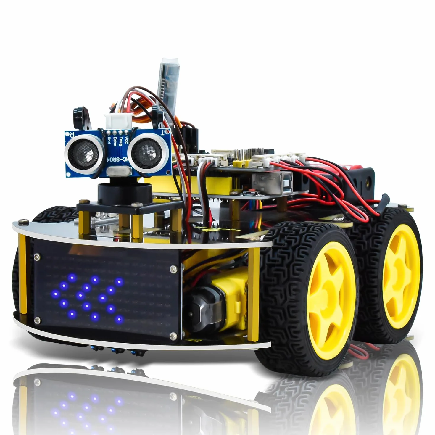 KEYESTUDIO 4WD Robot Car Starter Kit per Arduino R3, Bluetooth IR Remote Control, Line Follow, Evitare ostacoli, ecc Programmazione Robotica Kit per per 14+ adolescenti bambini e adulti