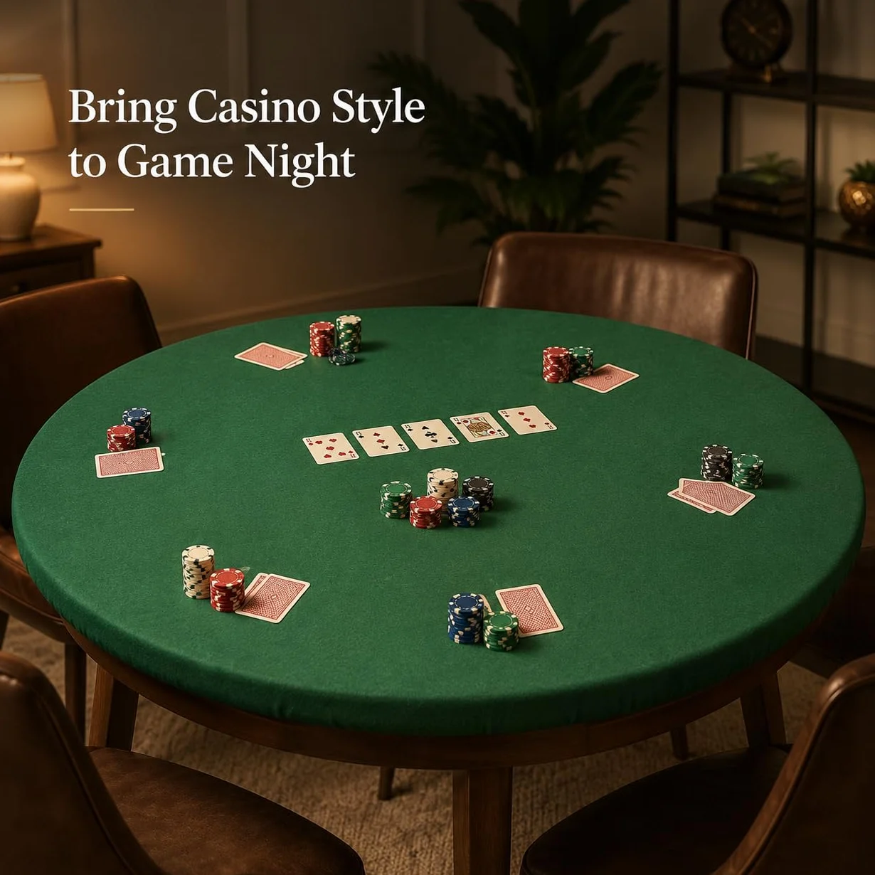Katai – Copritavolo da Poker in Panno Verde per Tavoli Rotondi 90–120 cm – Antiscivolo e Fonoassorbente – Stile Casinò per Giochi da Tavolo – Con 6 Sottobicchieri in Sughero