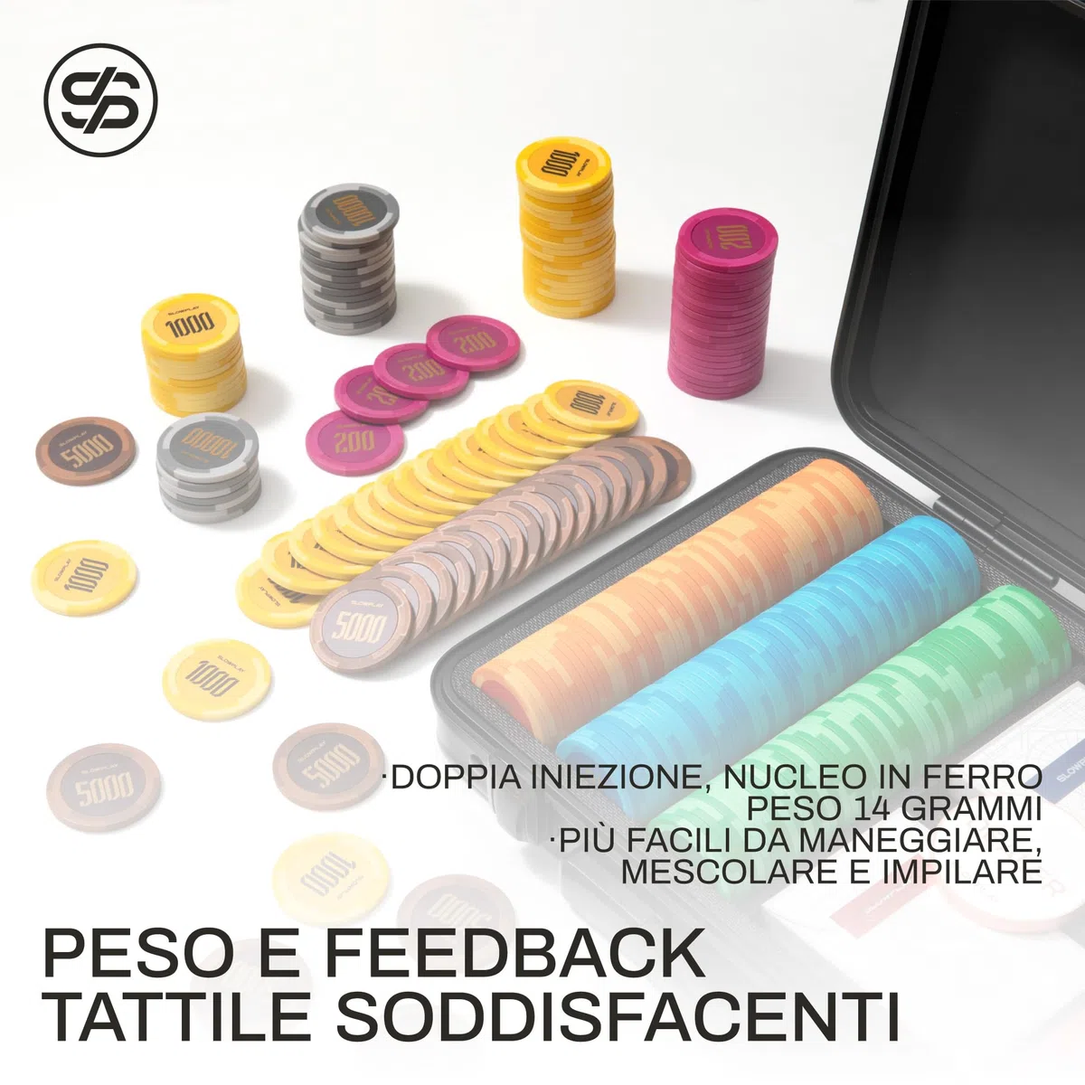 SLOWPLAY Godel set żetonów pokerowych 14g 300 sztuk w walizce poliwęglanowej