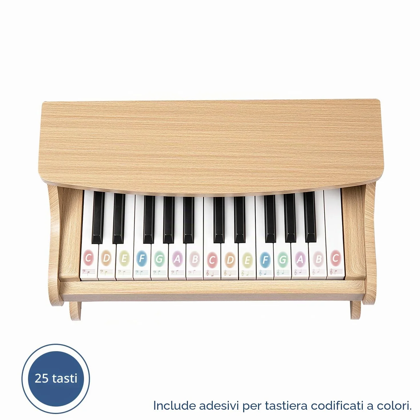 Tastiera per pianoforte per bambini, 25 tasti, pianoforte digitale per bambini, mini strumento di apprendimento musicale, pianoforte in legno per bambini e bambine (Quercia)