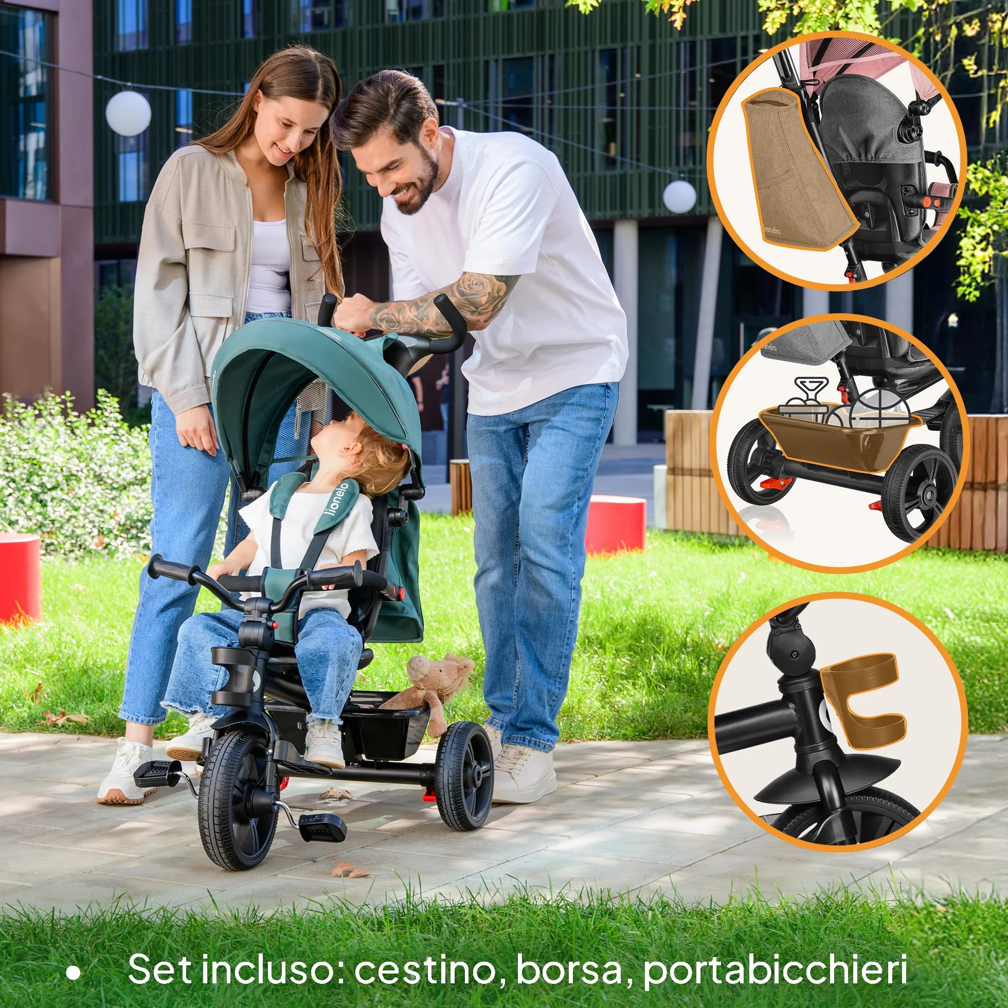 Lionelo Haari 2 in 1 Triciclo bici e passeggino fino a 25kg, Pieghevole, Fronte mamma e fronte strada, Regorabile compatto con Borsa e portabibite, Cinture a 3punti Triciclo per bambini da 1 a 5 anni
