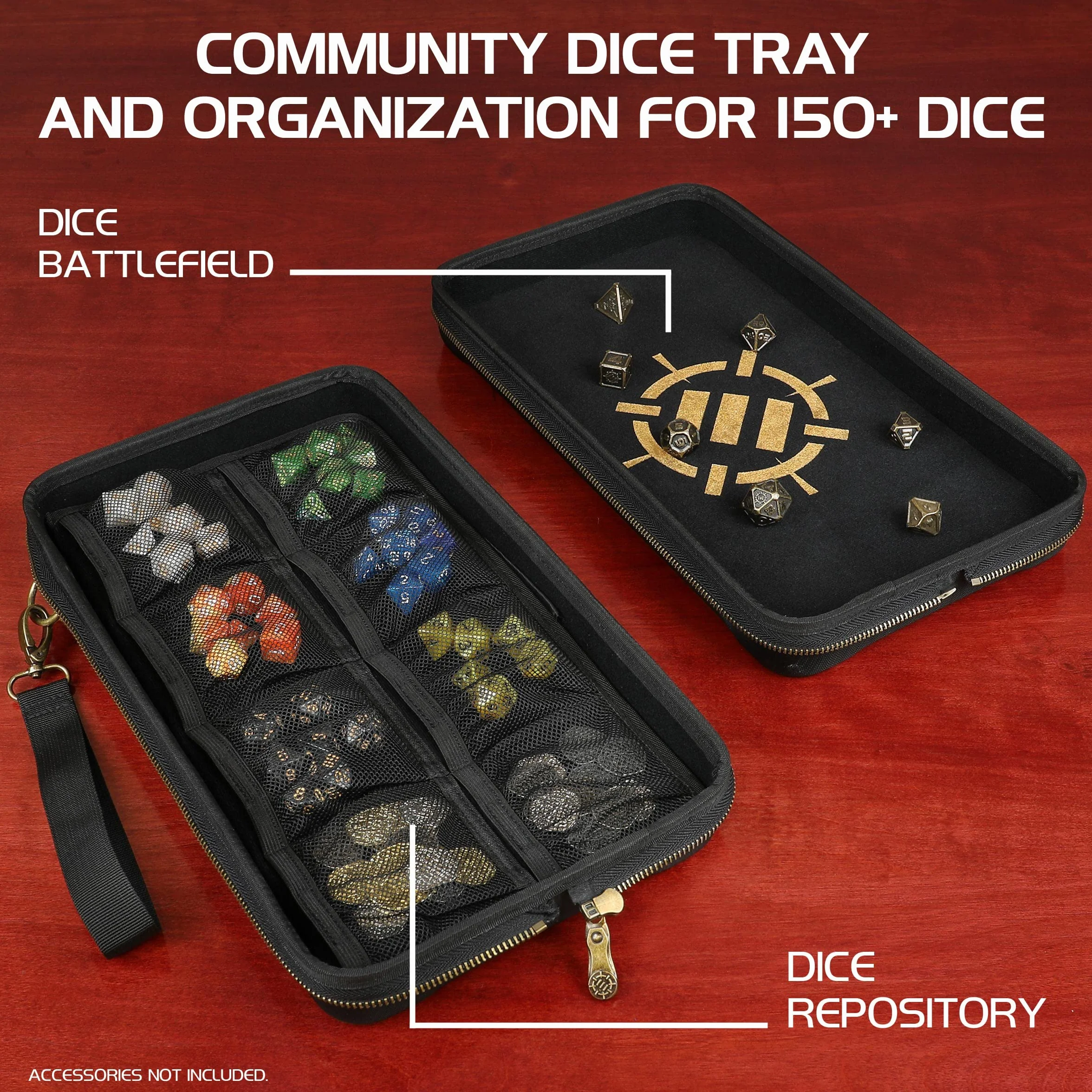 ENHANCE Portadadi DnD da Tavolo e Vassoio per Dadi - Porta dadi contenitore per 500 RPG con design protettivo robusto interni morbidi tasche organizer