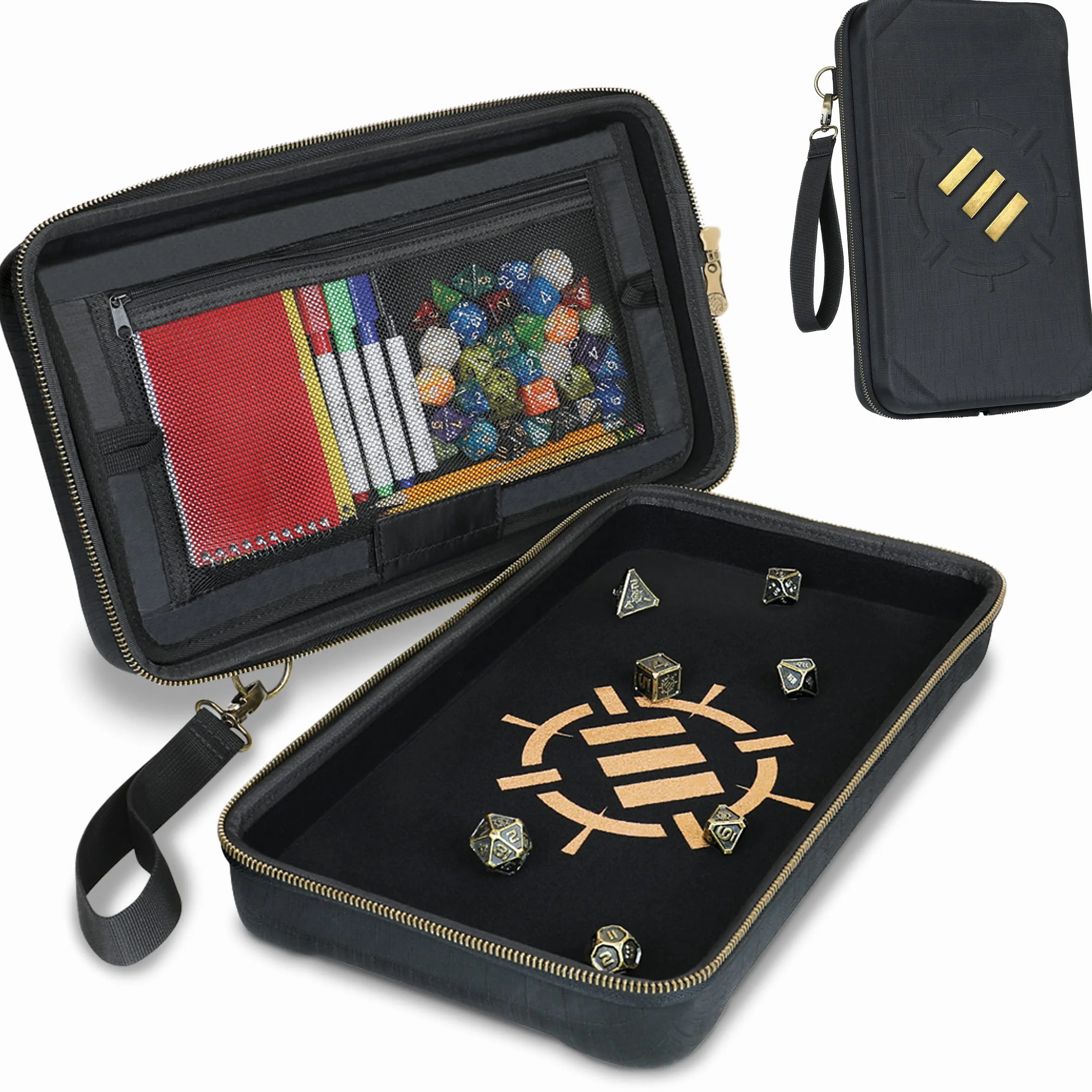 ENHANCE Portadadi DnD da Tavolo e Vassoio per Dadi - Porta dadi contenitore per 500 RPG con design protettivo robusto interni morbidi tasche organizer