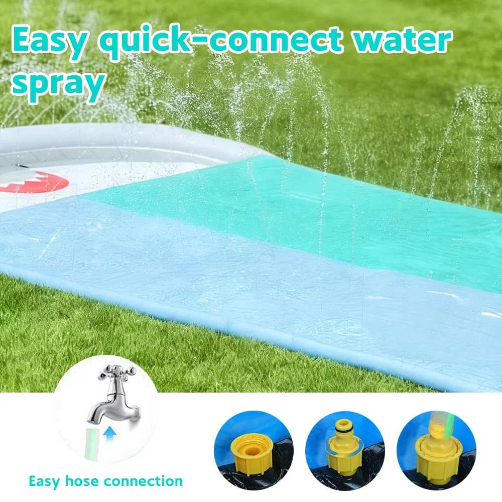 Scivolo d'Acqua 550 x 145 cm, Scivolo Acquatico Giardino, Doppio con Irrigatore, 2 Bodyboard