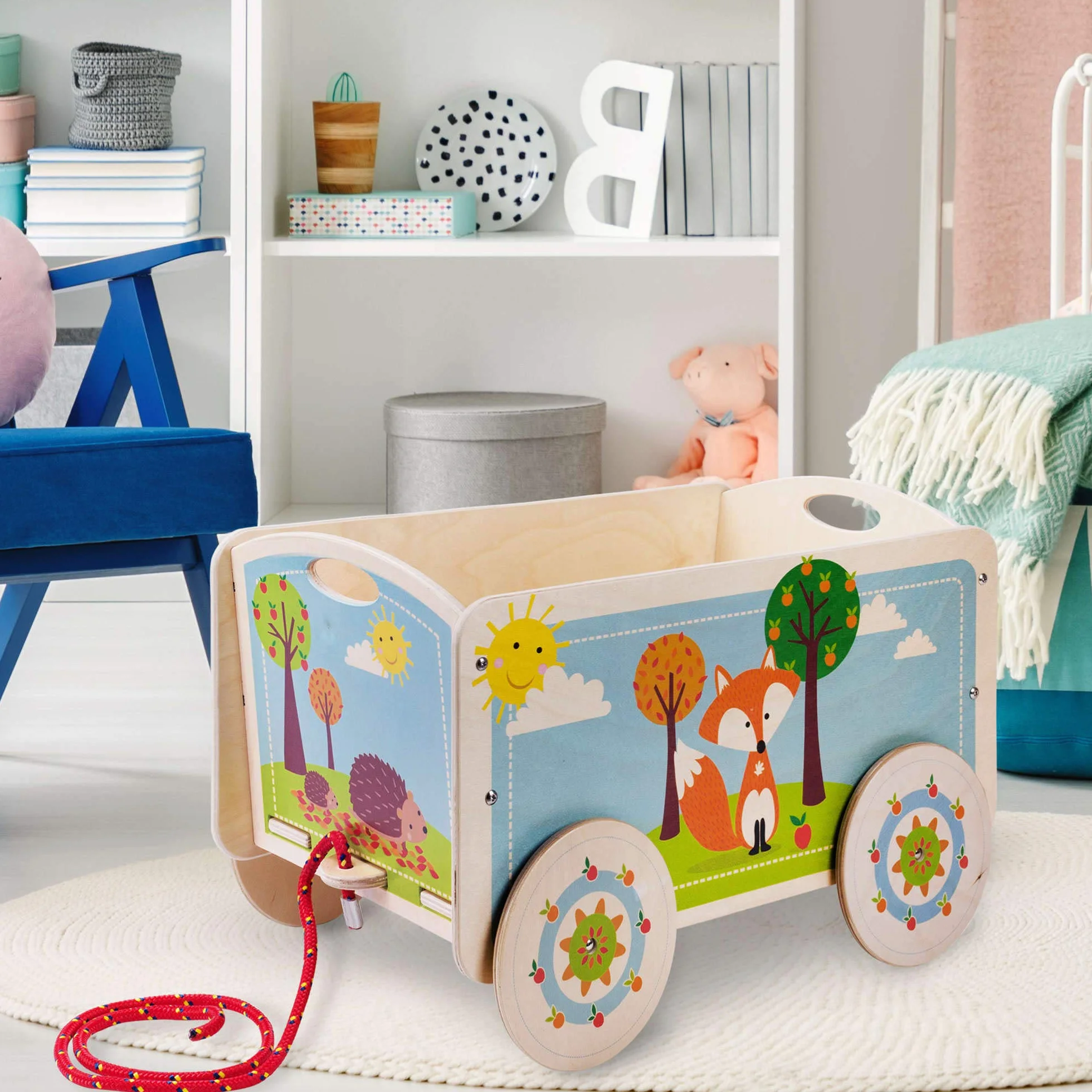Dida - La Volpe: Carretto Trainabile in Legno, Porta Giochi con Ruote per Bambini 2-4 Anni, Giochi Educativi Metodo Montessori, Stimolante e Divertente
