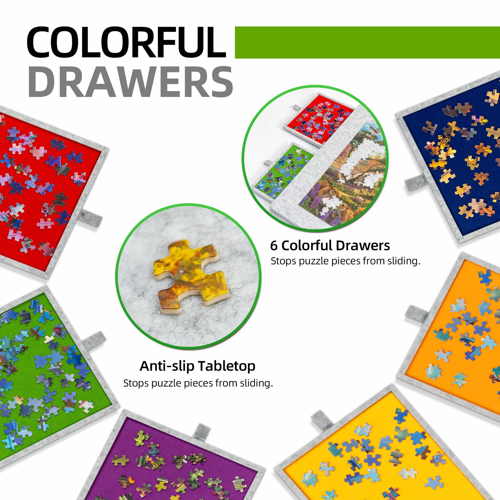 Lavievert Tavola puzzle inclinabile da 1500 pezzi con supporto e copertura progettati 2 in 1, leggero altopiano puzzle con 6 cassetti, tavolo puzzle portatile per adulti, salva-puzzle in feltro -