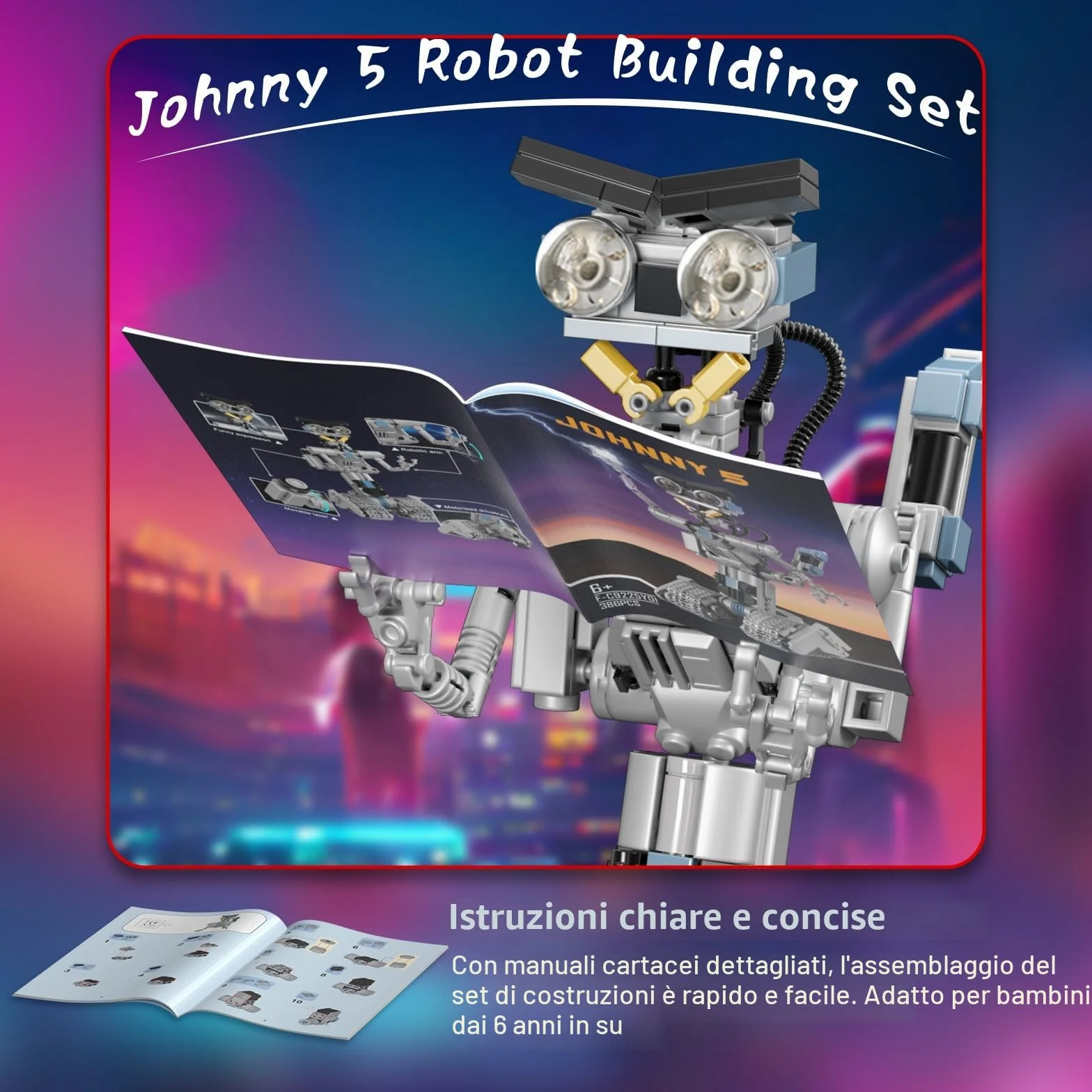 Johnny 5 robot giocattolo da costruzione per ragazzi e ragazze, robot Mecha, compatibile con Lego, Educare STEM dai 6 anni, Halloween (386 pezzi), F-C9225Y01