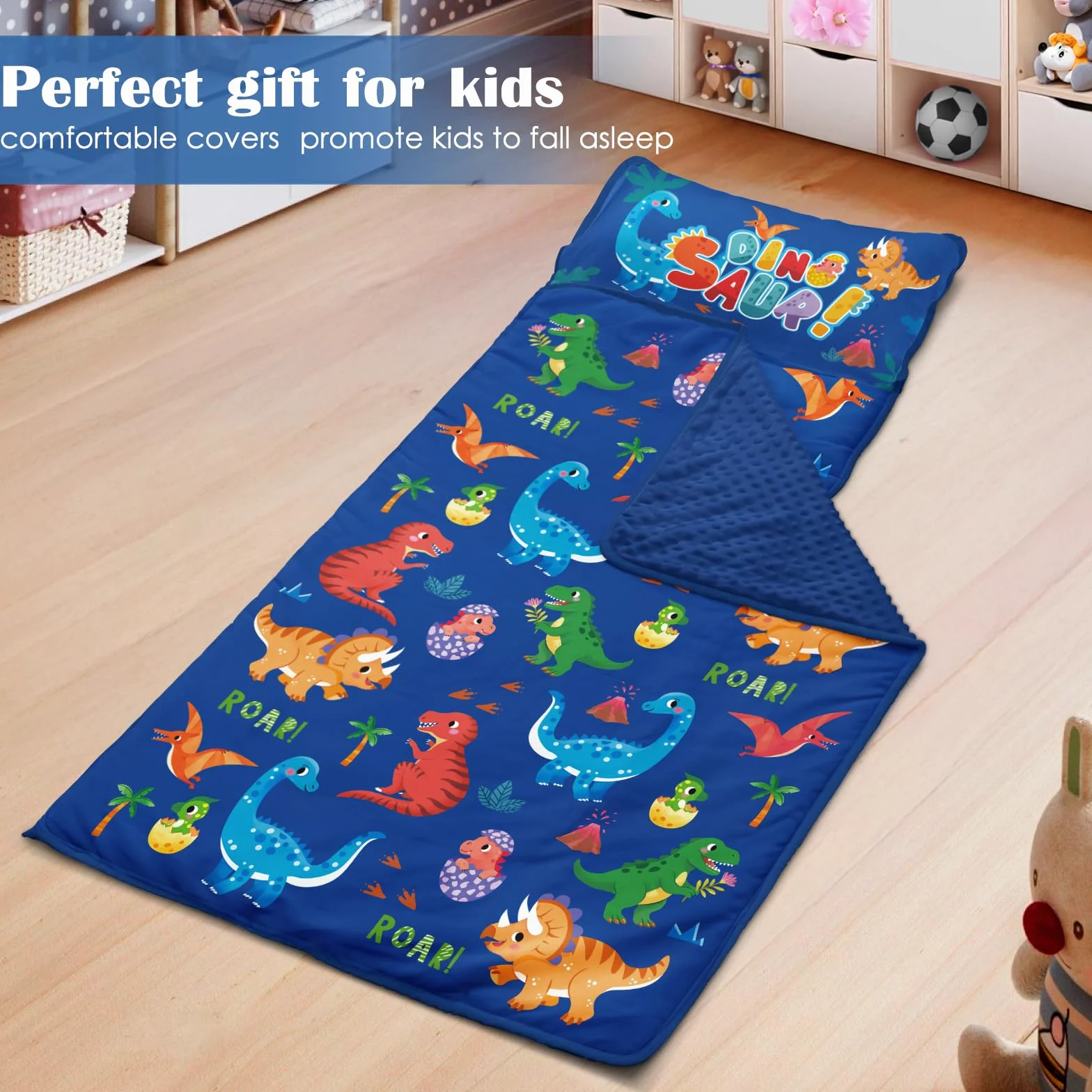 Decalsweet Nap Mat per Bambini con Cuscino e Coperta Rimovibili, Grande Extra Spesso 2 in 1 Sacco a Pelo Pieghevole per Ragazze Ragazzi, Leggero e Morbido Nap Mats per Asilo Nido e Campeggio
