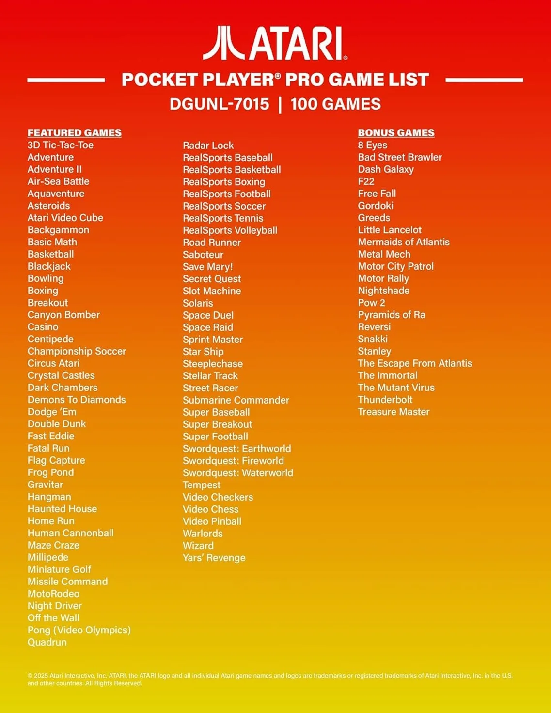 My Arcade DGUNL-7015 Atari Pocket Player Pro Handheld Portable Gaming System 100 Games