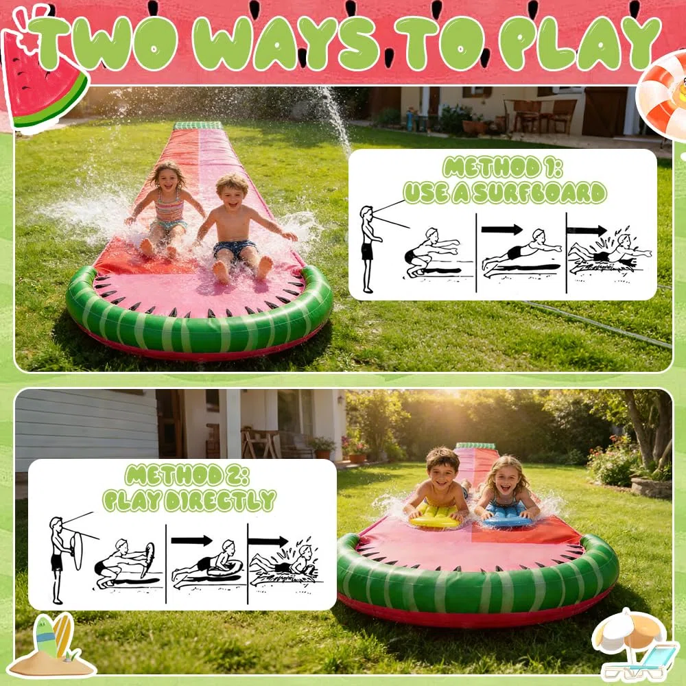 Scivolo ad Acqua 480cm x 140cm Doppio da Giardino con Irrigatore 2 Bodyboards per Adulti Bambini Estate