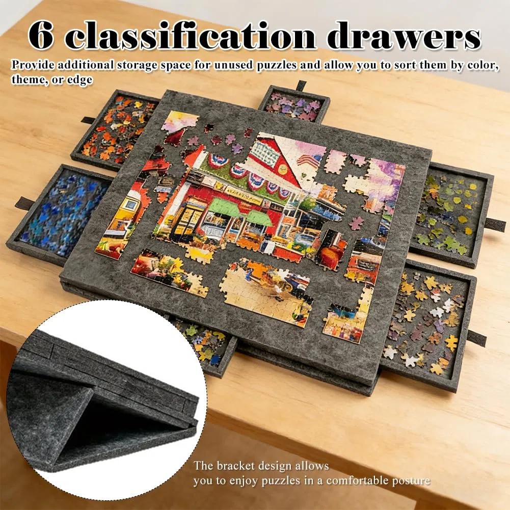 Tavolo puzzle inclinabile per 1000 pezzi, in feltro leggero con 6 cassetti di ordinamento, tavola puzzle portatile con supporto regolabile e copertura (sesamo)