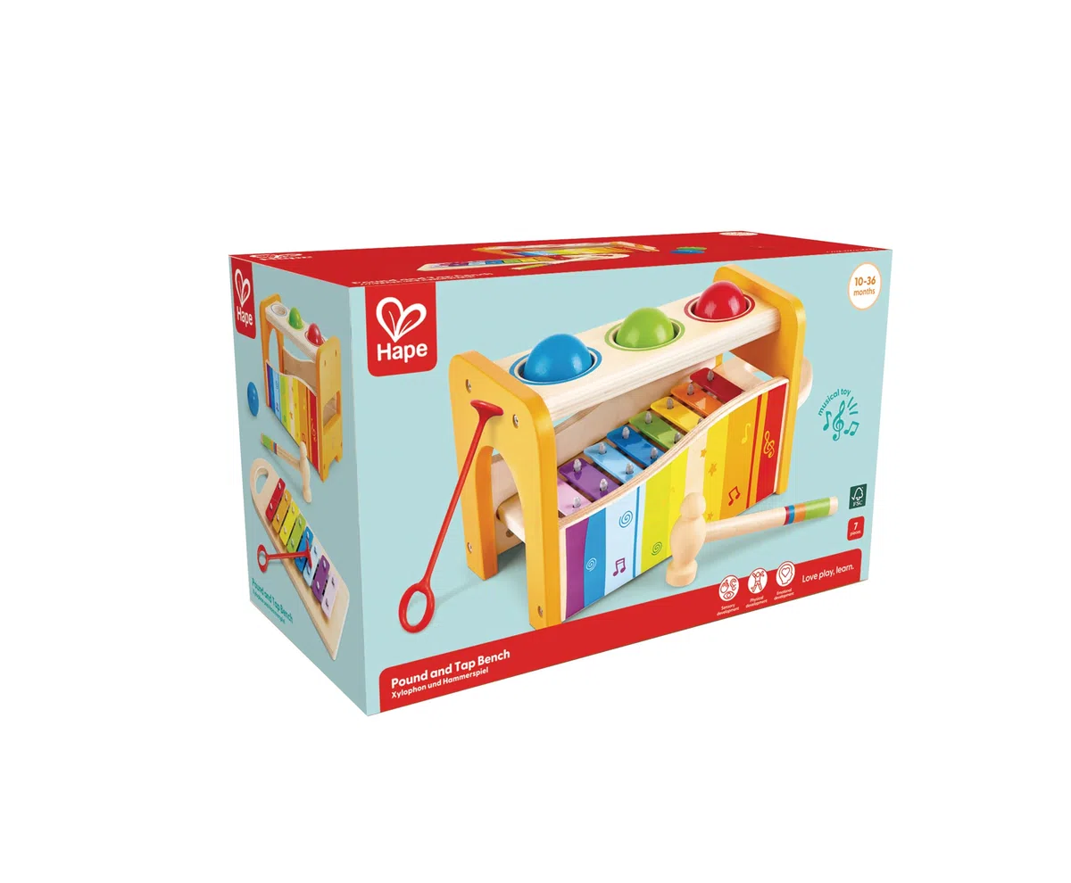 Hape Banco delle Palline con Xilofono | Giocattolo Musicale di Legno Resistente per Bambini
