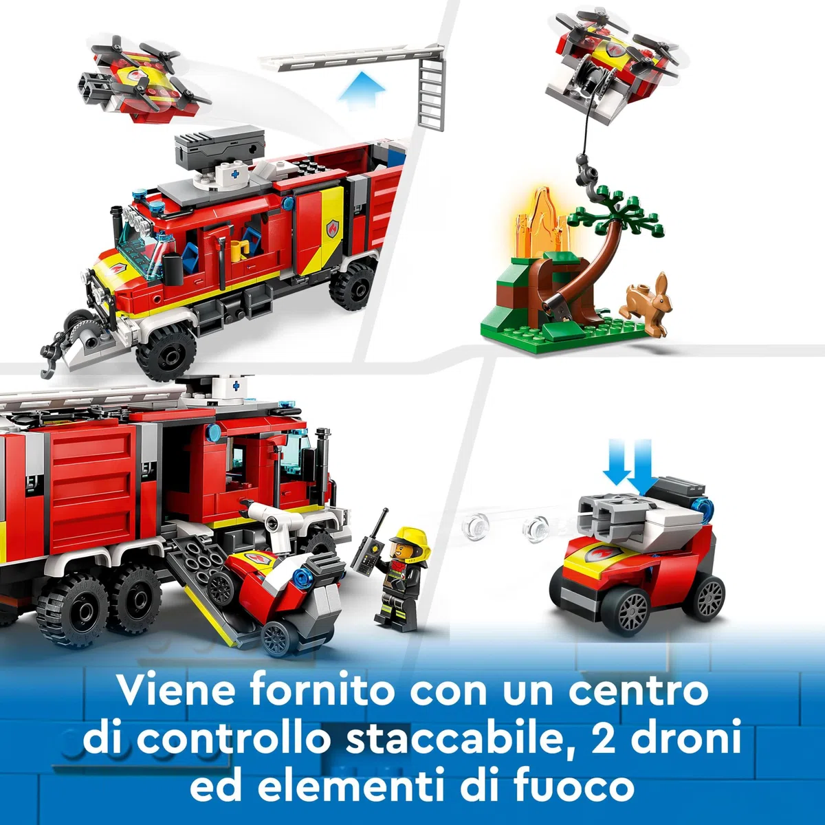 LEGO 60374 City Fire Autopompa dei Vigili del Fuoco, Unità di Comando dei Pompieri con Camion Giocattolo e Droni Terrestri e Aerei, Veicoli per Bambini, Ragazzi e Ragazze