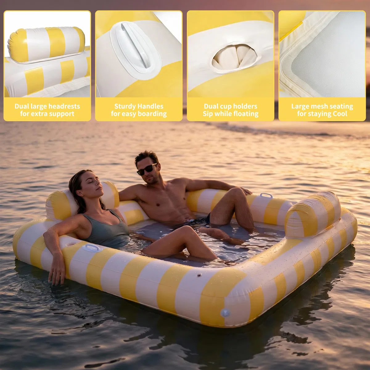 Float Joy Materasso Gonfiabile Gigante 190x170 cm per 2 Persone con Portabicchieri