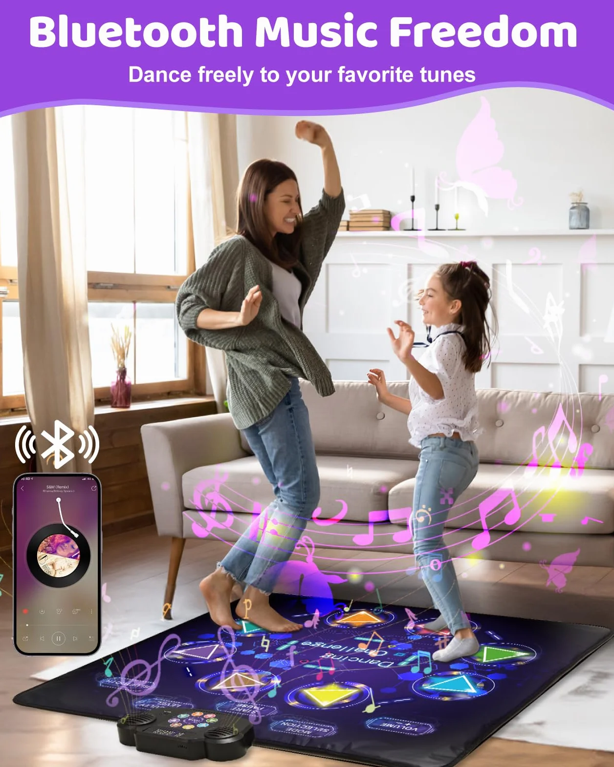 Gleamkid Tappetino da Ballo per Bambini Bluetooth, Tappeto Musicale a 8 Pulsanti Illuminati a LED con Volume Regolabile, 8 modalità e 3 Livelli di Difficoltà, Giochi Regalo per Bambini da 3 a 12 Anni