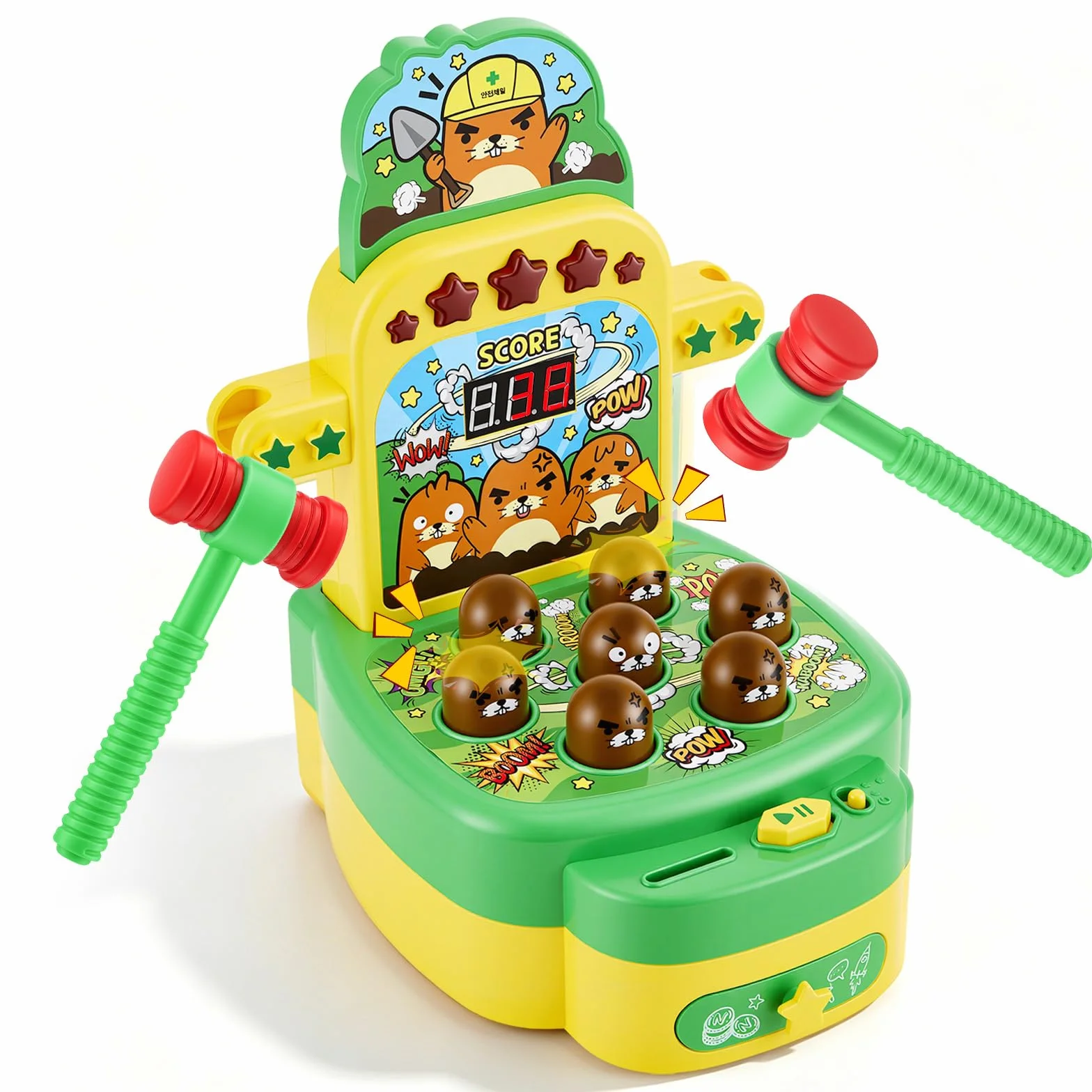 Gioco Colpisci la talpa per bambini Giocattolo musicale interattivo con 2 martelli per promuovere le capacità motorie Giocattolo educativo con luci ed effetti sonori, gioco arcade display LCD, verde