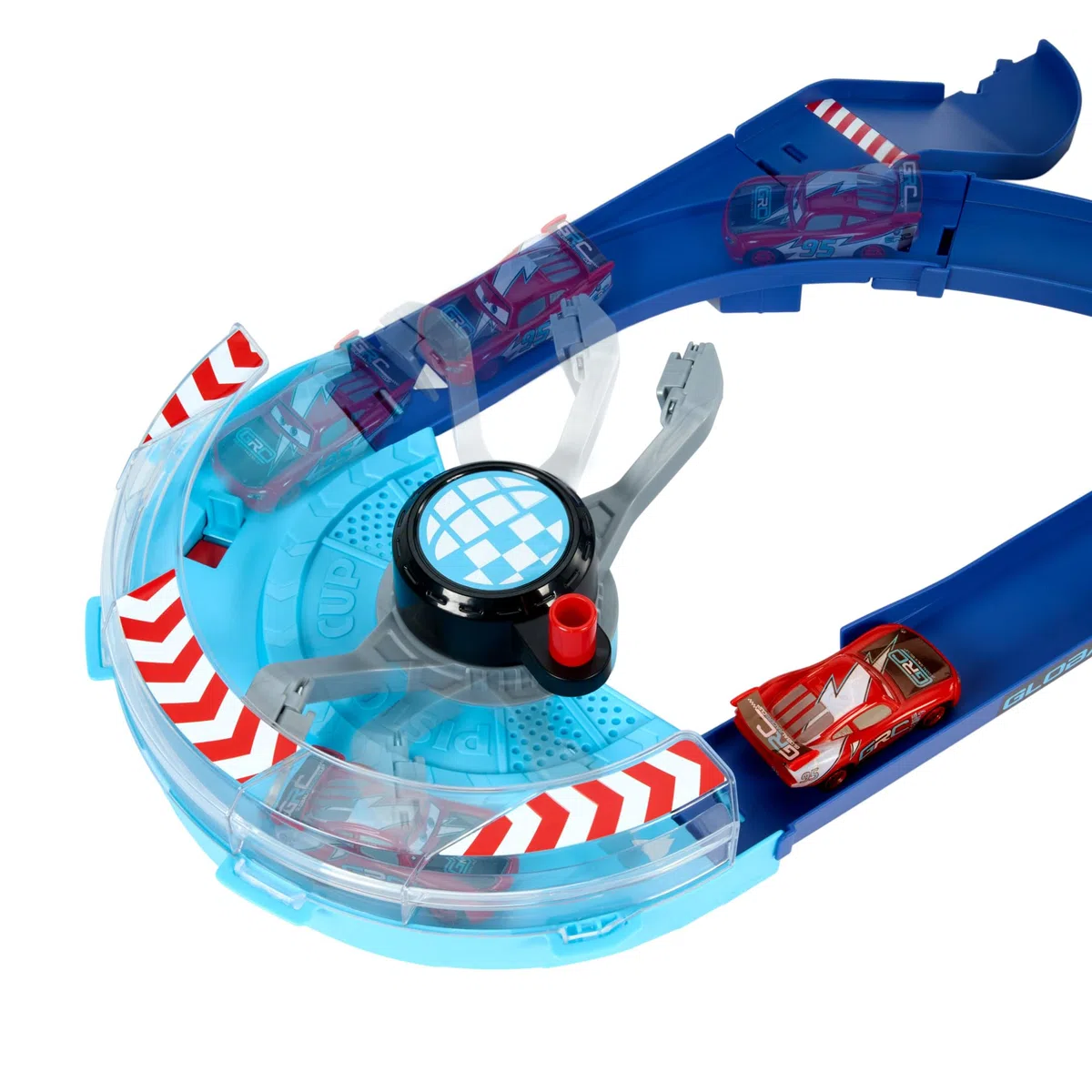 Mattel Disney Pixar Cars Pista Salti della Corsa Globale Playset z Propulsorem 2 Macchinine Saetta McQueen Francesco Bernoulli HXJ32