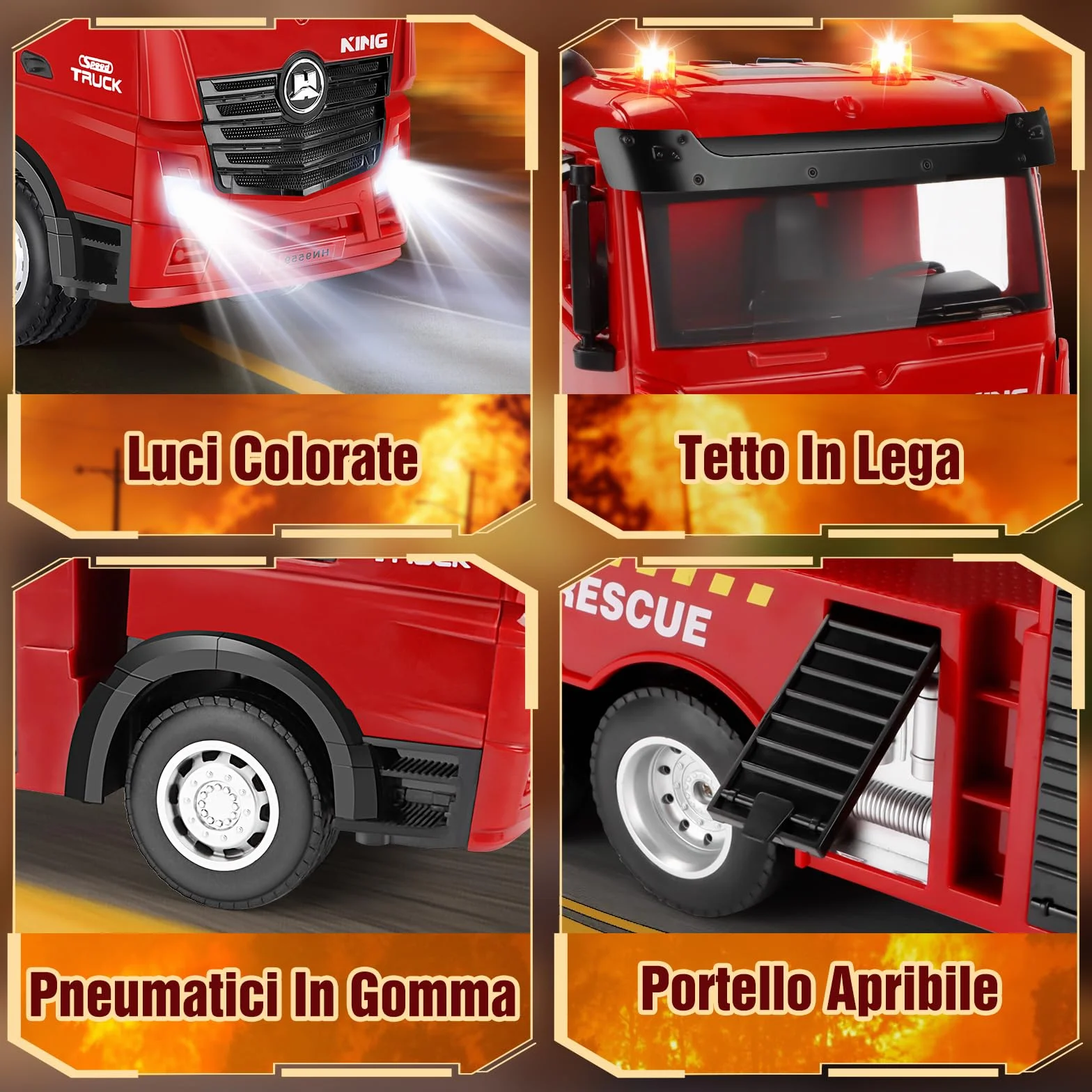 Joellfuner Camion Pompieri Giocattolo, 1:18 15 Canali Camion Pompieri Telecomandato, Giochi Vigili del Fuoco Radiocomandato Grande con Luci, Scala Retrattile e Pompa Spruzzatrice d'acqua per Bambini