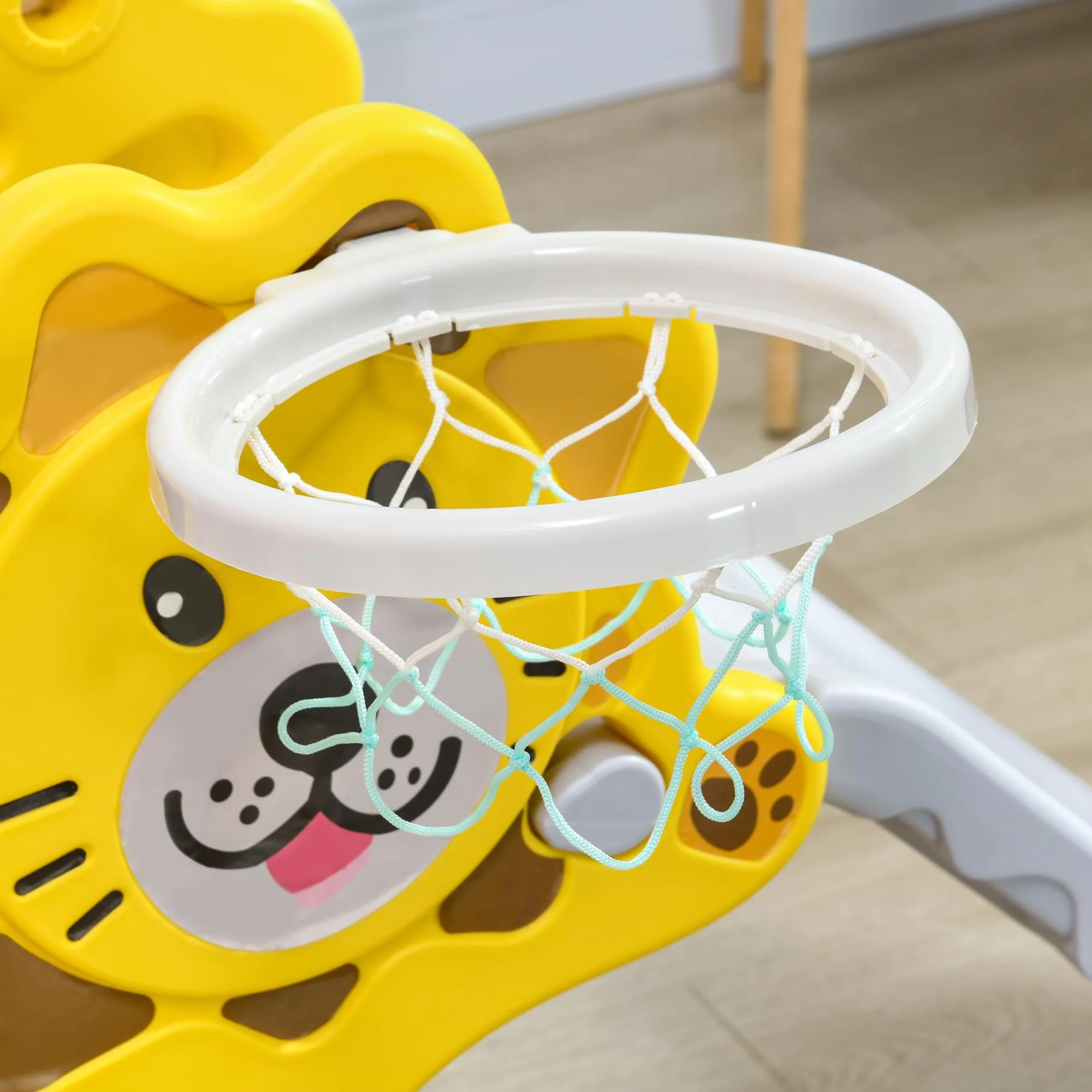 AIYAPLAY Scivolo per Bimbi 18-36 Mesi con Canestro da Basket Laterale, Scivolo in Plastica, 131x50x74 cm, Giallo e Grigio