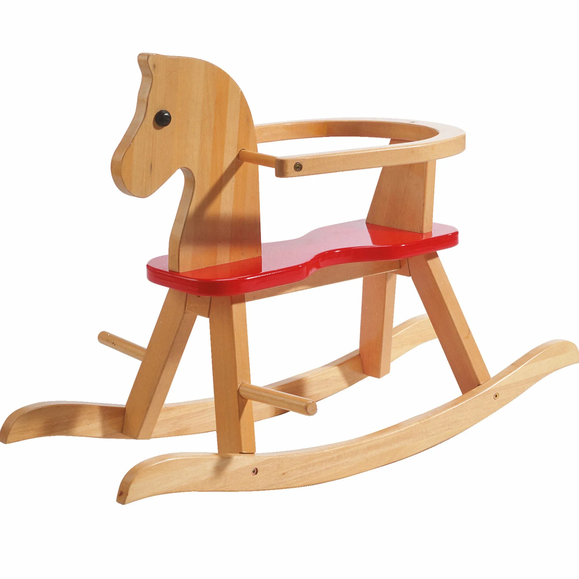 roba Cavallo a Dondolo per Bambini - Anello di Protezione Rimovibile - dai 12 Mesi in Su - Ideale come Regalo di Compleanno e Natale - Legno Massiccio - Sedile Rosso