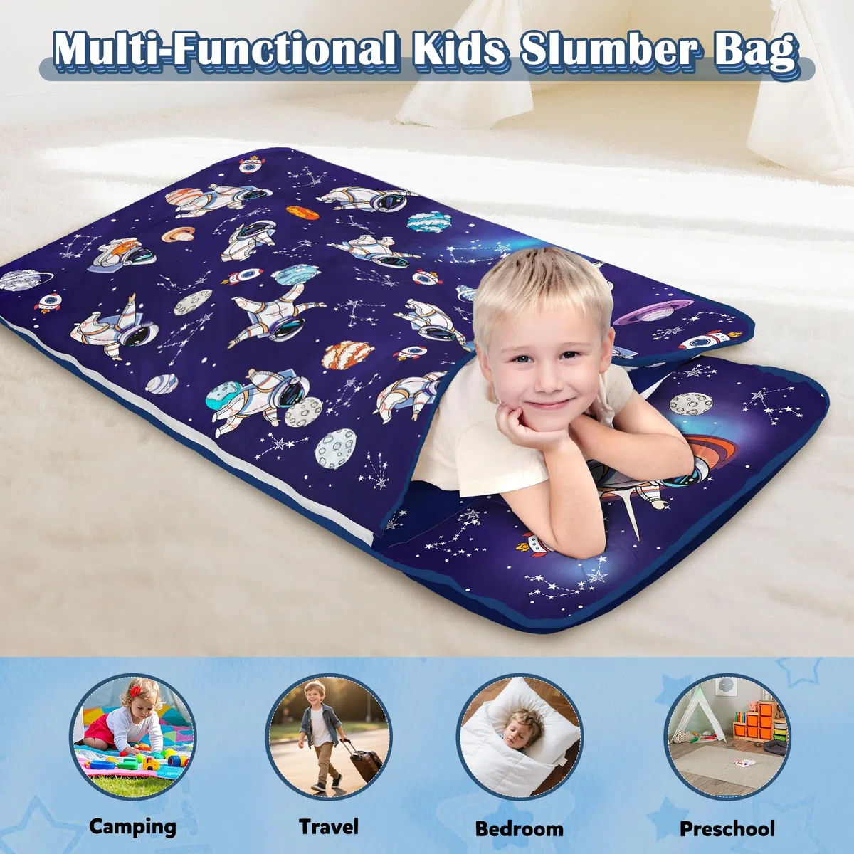 Sacco a Pelo Morbido, Nap Mat Caldo per Bambini, Tappi per le Orecchie e Coperte per Bambini, Ragazze, Ragazzi, Campeggi, Unicorno