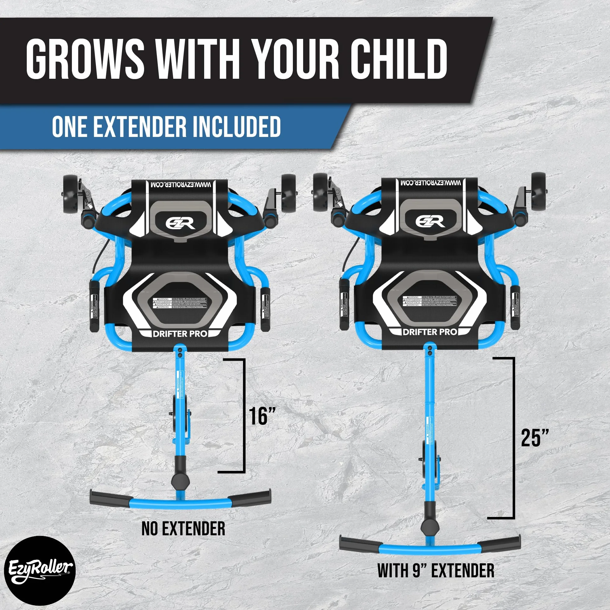 EzyRoller Drifter Pro X veicolo per bambini da 4 a 14 anni triciclo trike scooter a tre ruote veicolo divertente a tre ruote (bla)