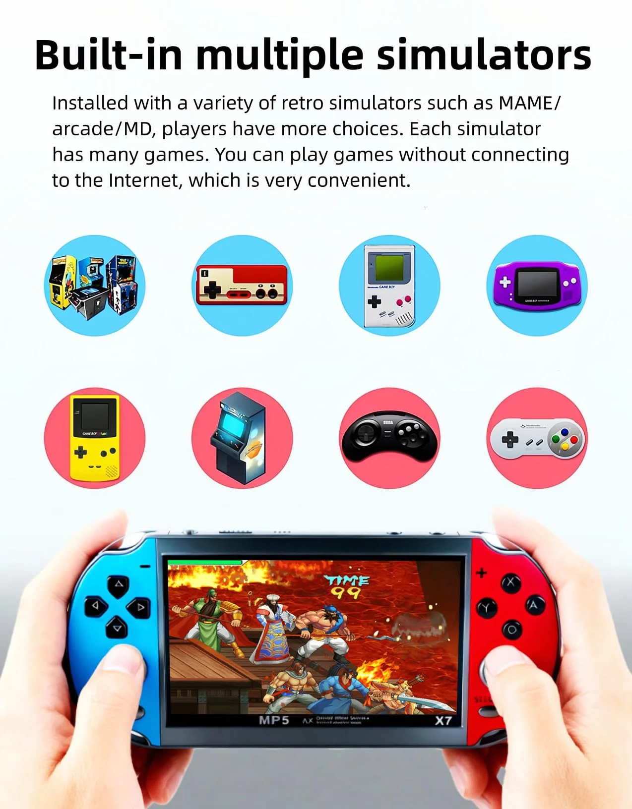 Console di gioco retrò da 4,5 pollici Simulatori multipli 3000 Giochi Gratis Integrato Supporto video/musica Dispositivo di gioco portatile/giocattolo Gioco di viaggio elettronico Regali per