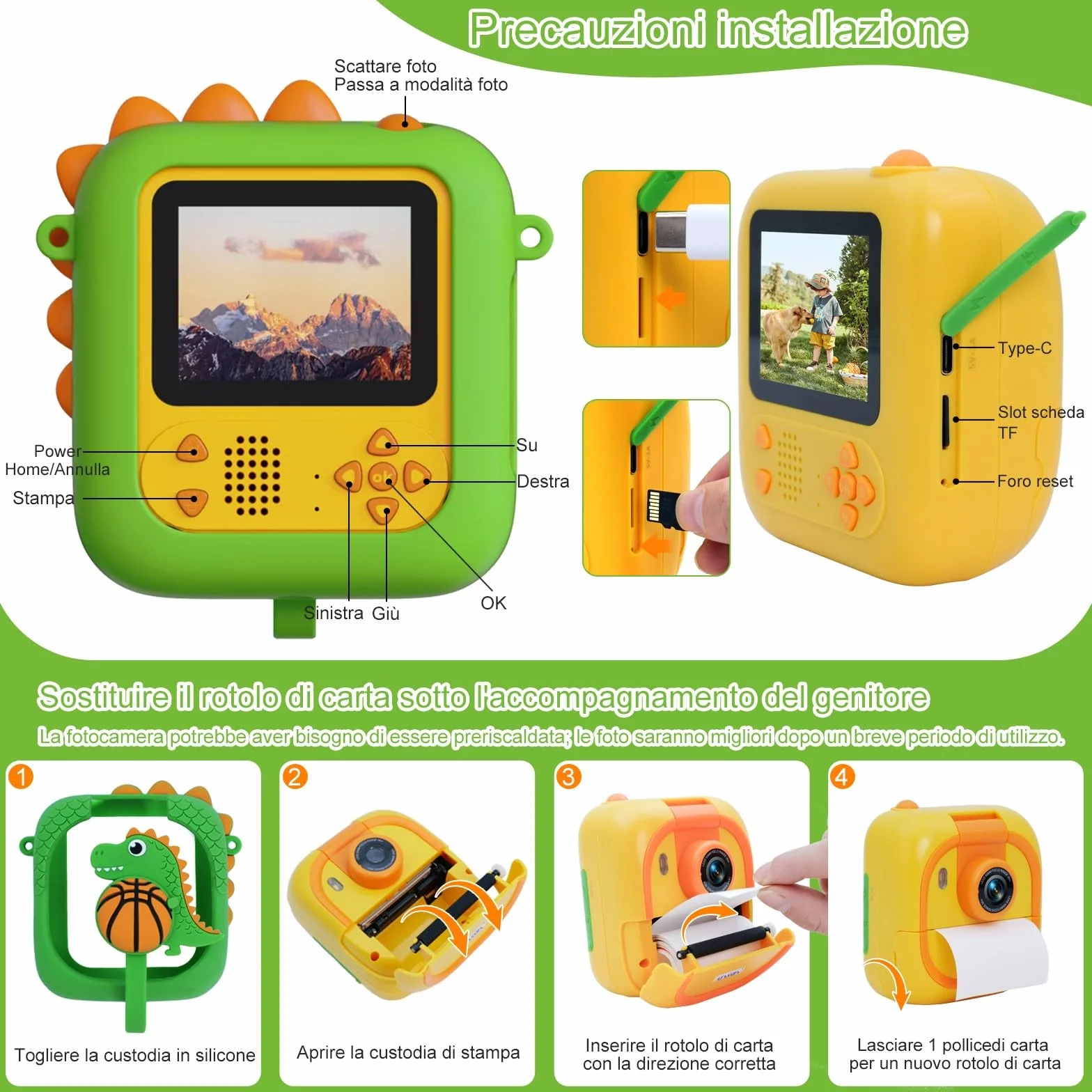 Macchina Fotografica Bambini Istantanea con obiettivo 180°Flip, ARNSSIEN 2,4" Fotocamera Istantanea per Bambini 1080P con 3 Rotoli di Carta da Stampa, Regalo per Bambino per Ragazze Ragazzi da 3-12,M2