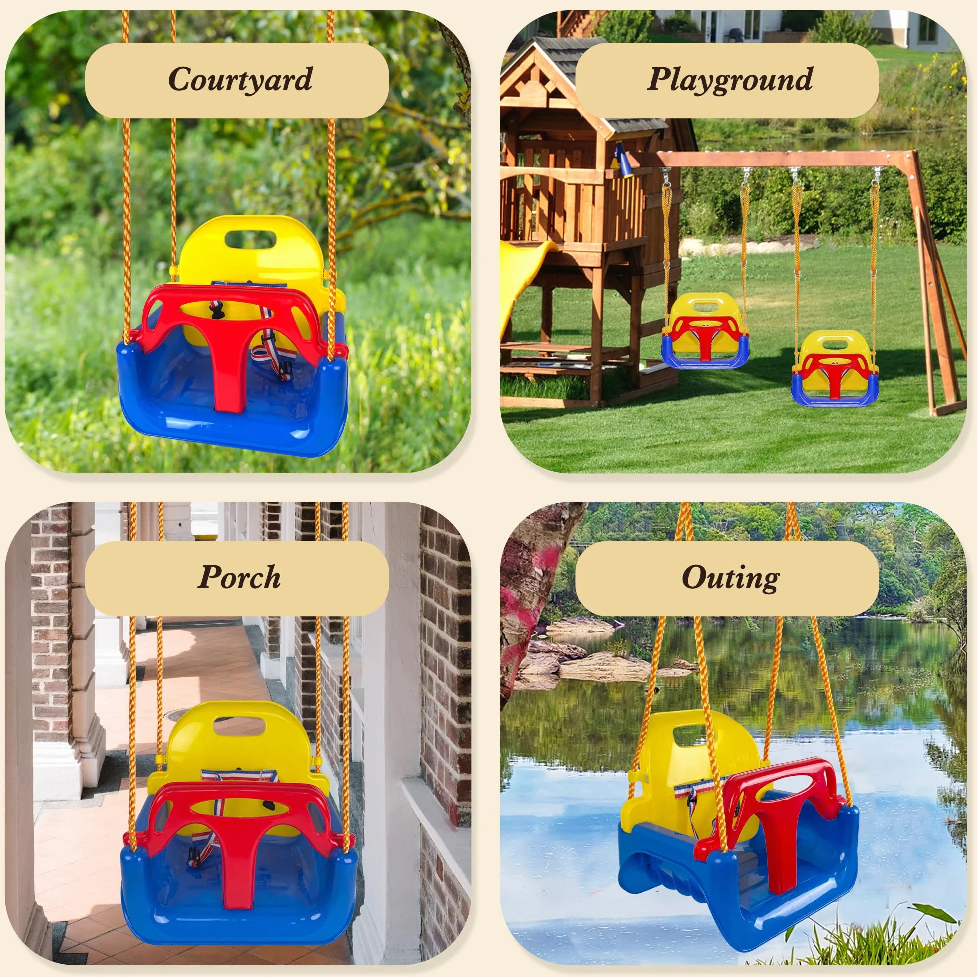 KINSPORY Altalena da Giardino 3 in 1 per Bambini, Altalena per bambini 3 in 1, Seggiolino Altalena Bambini Sedile in Plastica con Schienale e Cintura di Sicurezza per Esterno e Interno (Blu Scuro)