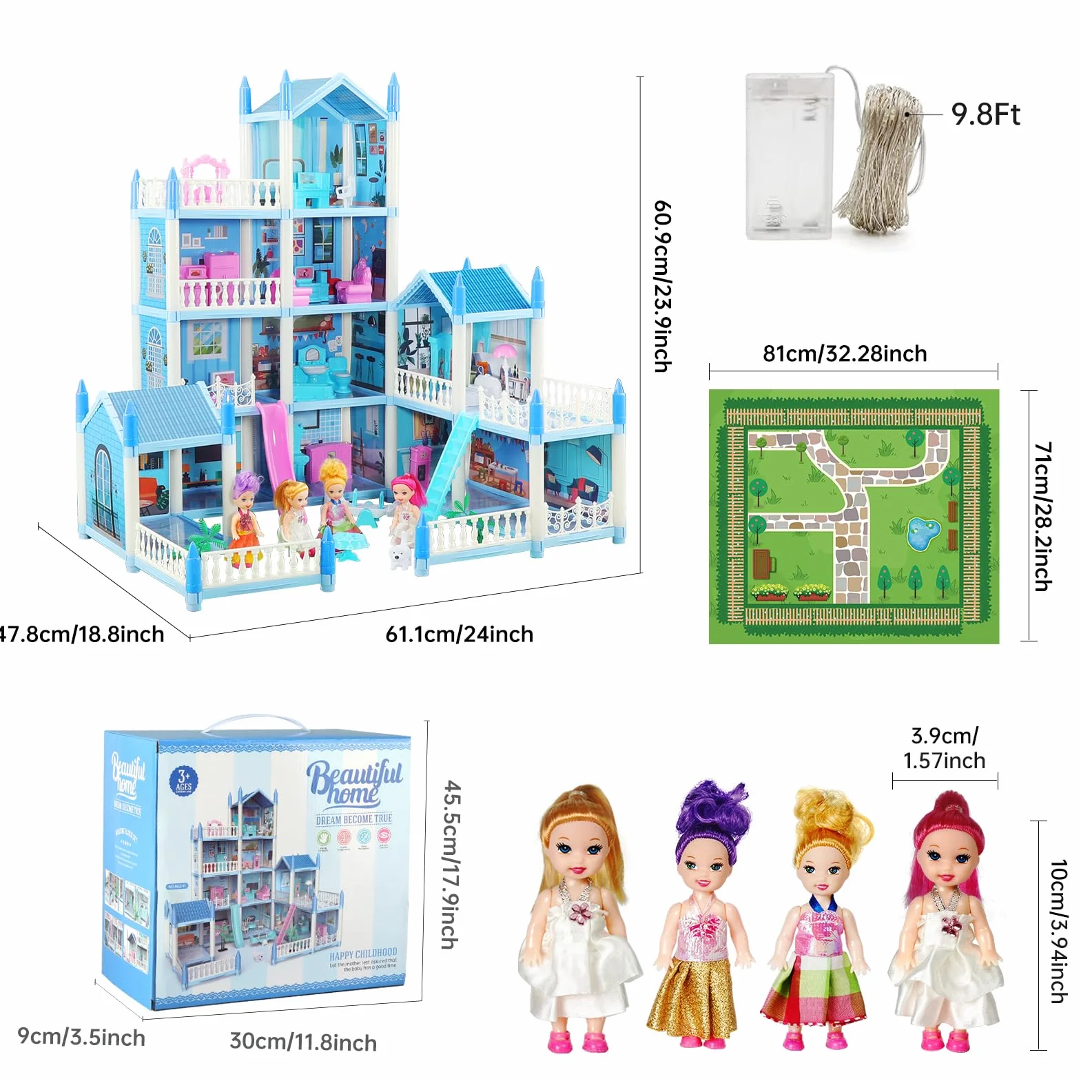 Casa dei Sogni con Bambola e Luci,Regalo Bambina 3-7 Anni Giocattoli,Casa delle Bambole Giocattoli per Ragazze
