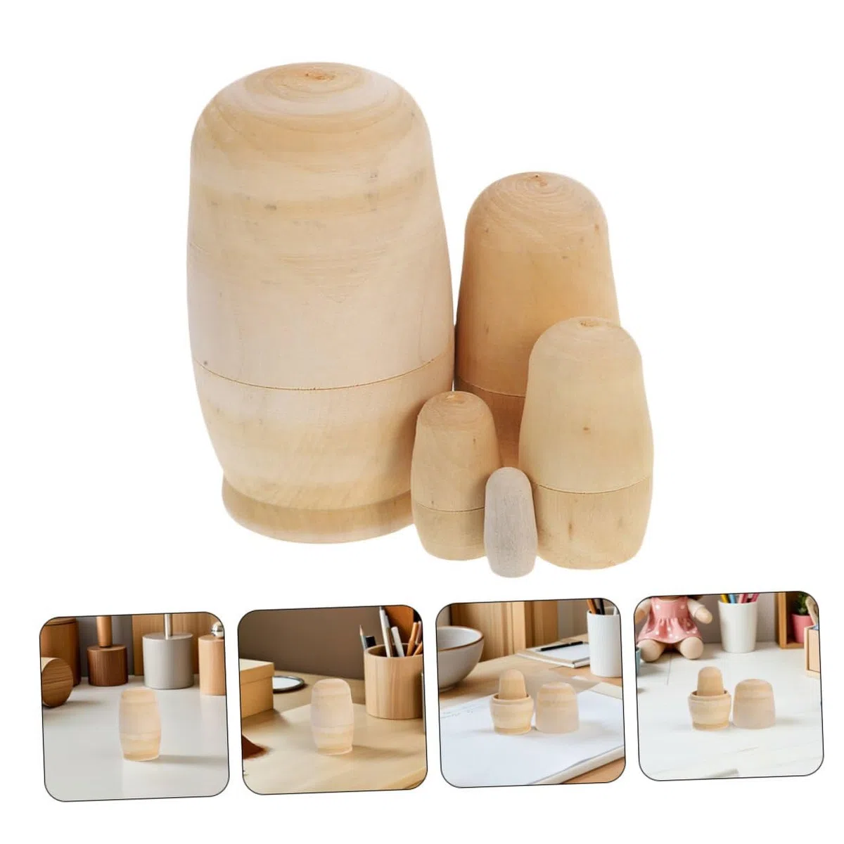 Set 5 Pezzi Bambole Matrioska in Legno da Colorare, Kit Educativo Fai da Te per Bambini