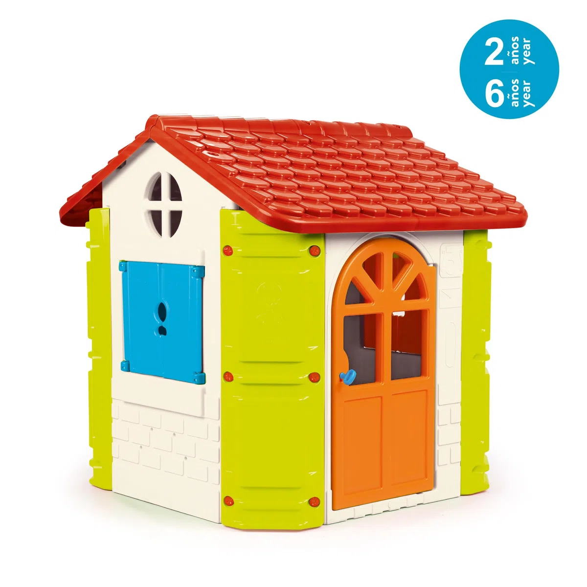 Feber Casetta da Giardino per Bambini Blu Rosso Arancio Verde Robusta Sicura Giochi all'Aperto 2-6 Anni