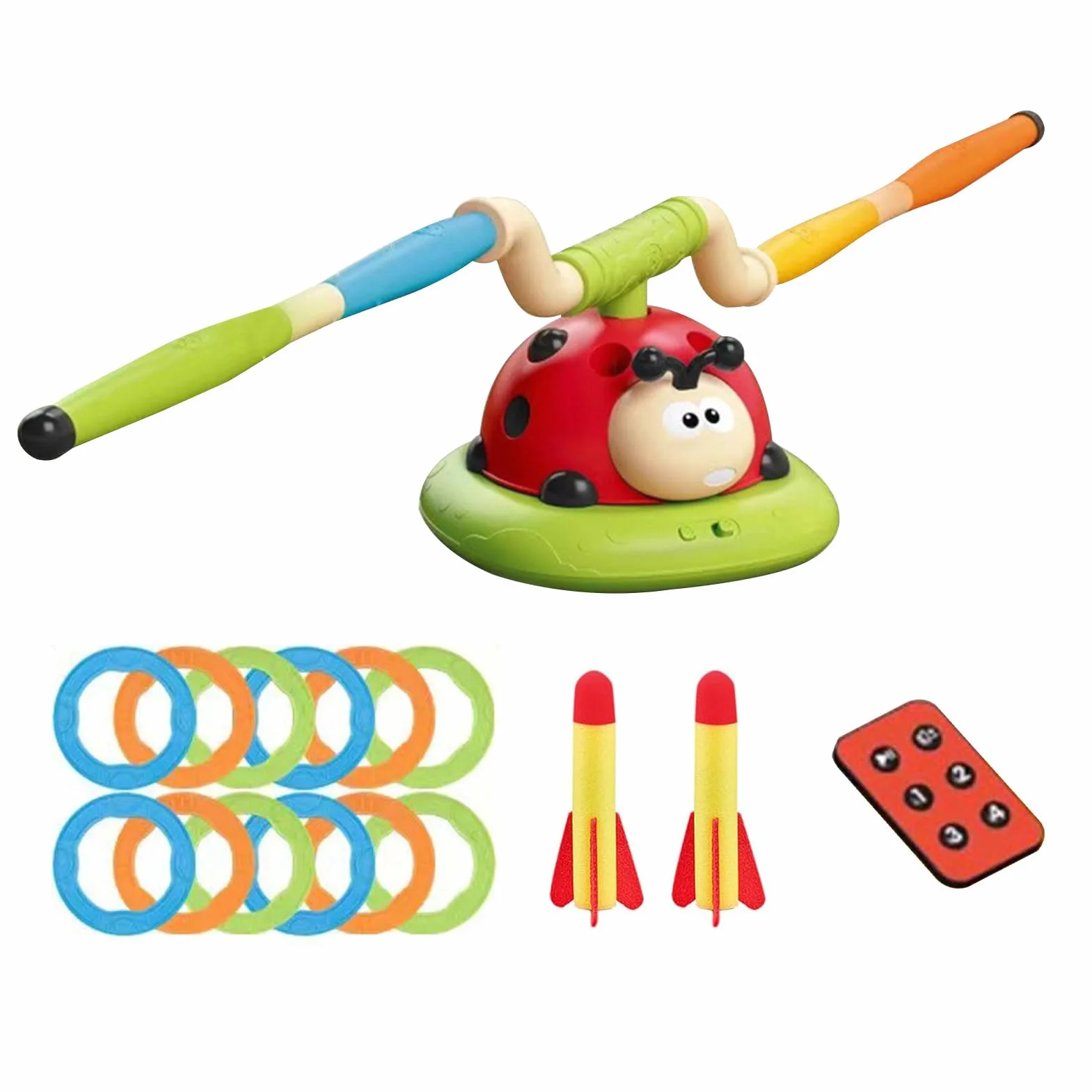 Giocattolo da salto coccinella - Gioco di lancio 'anello per bambini e lanciarazzi interattivo, giocattolo per esercizi di rotazione musicale con telecomando | Cortile Giardino Patio Cortile Casa