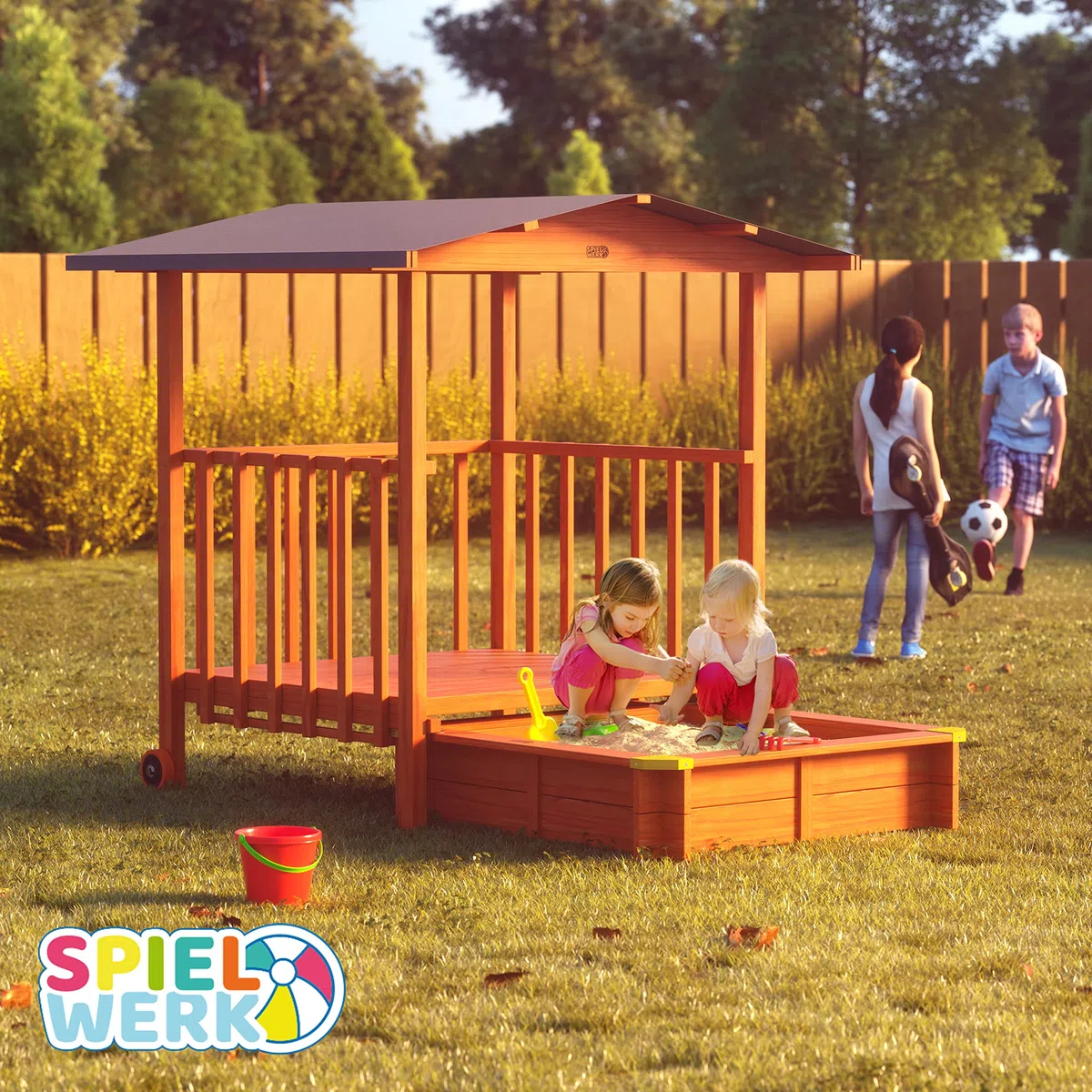 Spielwerk Sabbiera con Tetto 133x127x137cm Protezione UV 50 Legno Naturale Sandbox Bambini Gioco Esterno Playhouse