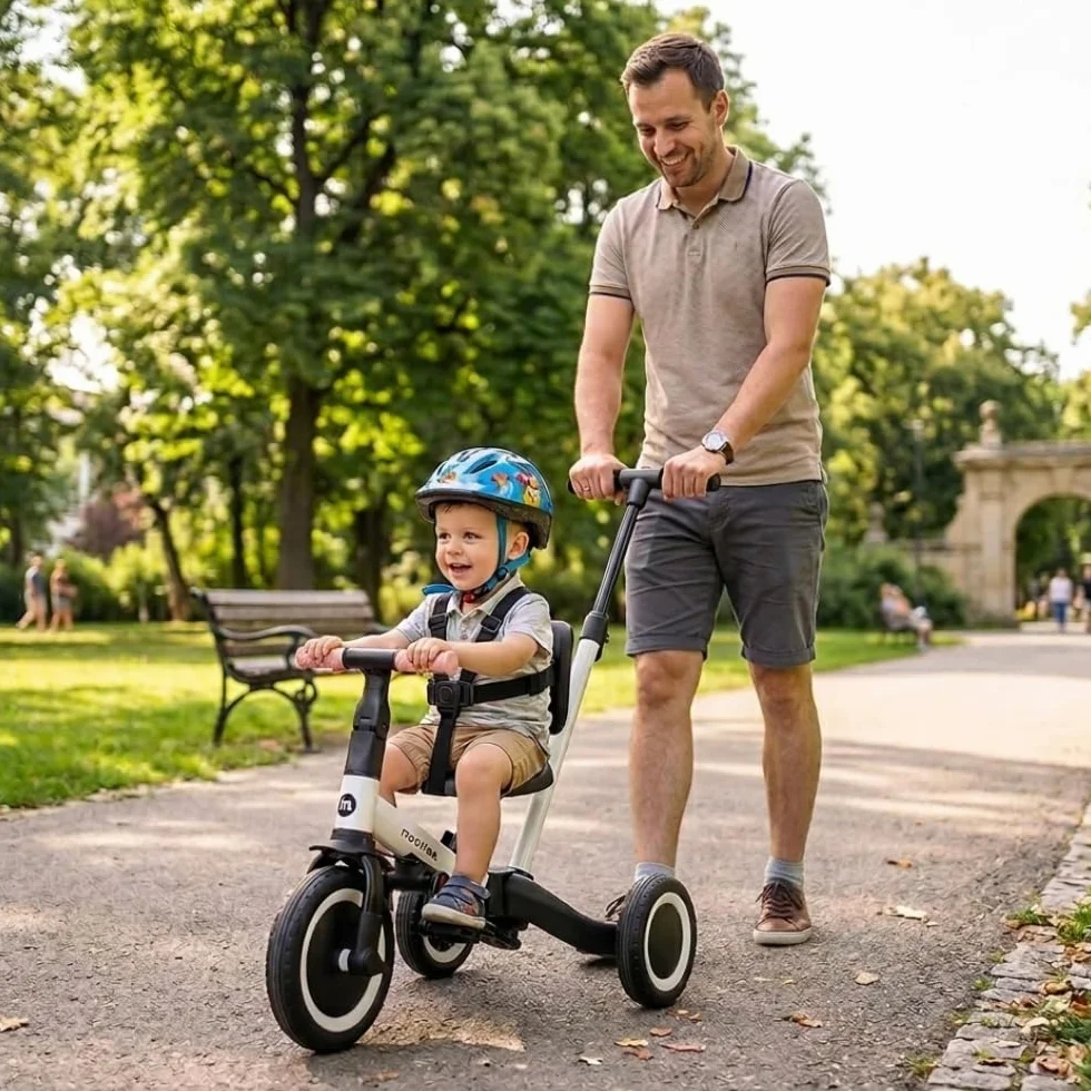 Triciclo Bambini Evolutivo 6 in 1 - Bicicletta Bambini da 1 a 5 Anni - Triciclo per Bambini fino 25 kg con Cintura, Sella Regolabile, con o Senza Pedali - Triciclo con Maniglione