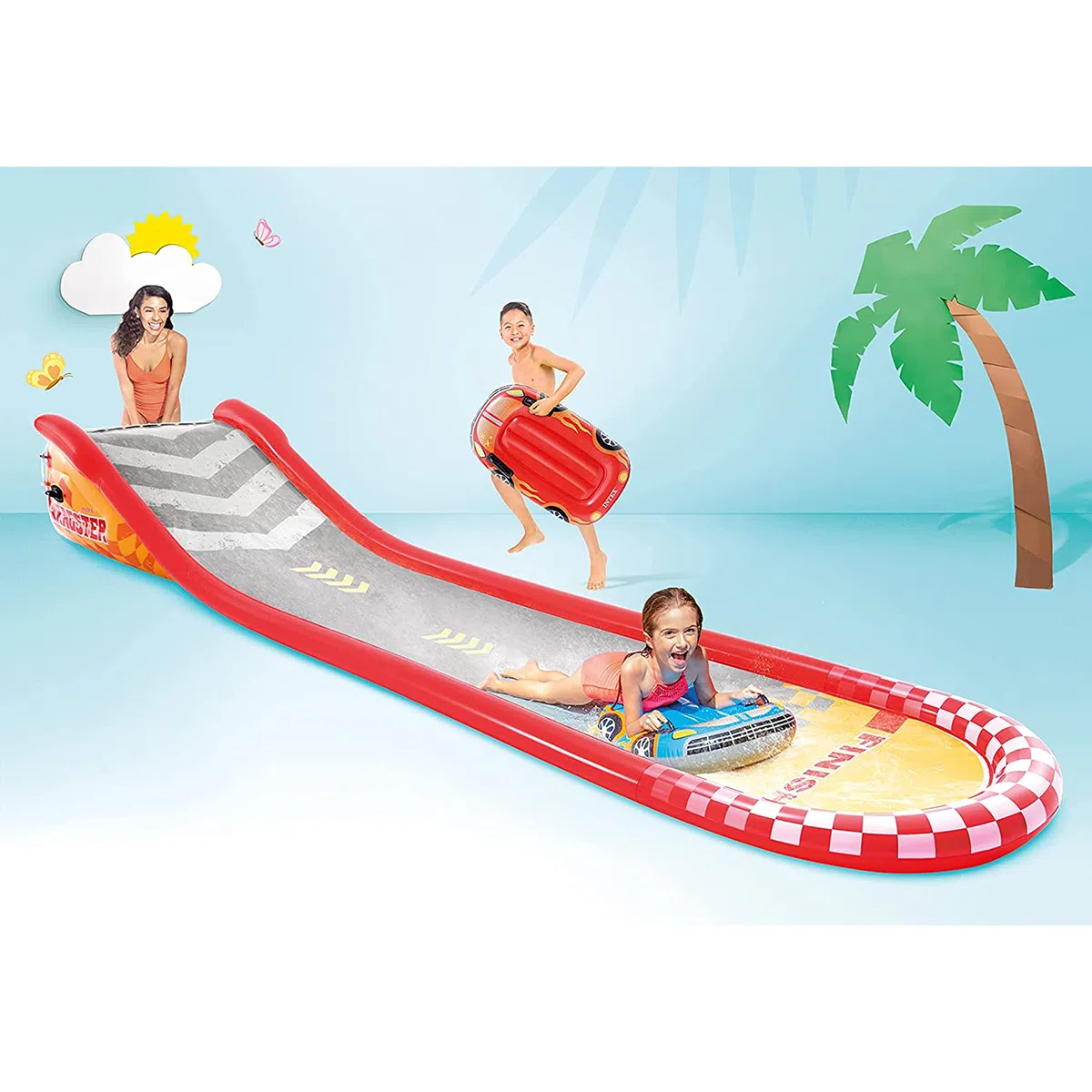 Intex 57167Ep Pista Gonfiabile Acquascivolo con 2 Piloti Auto da Surf e Spruzzatore Integrato per Bambini 6+