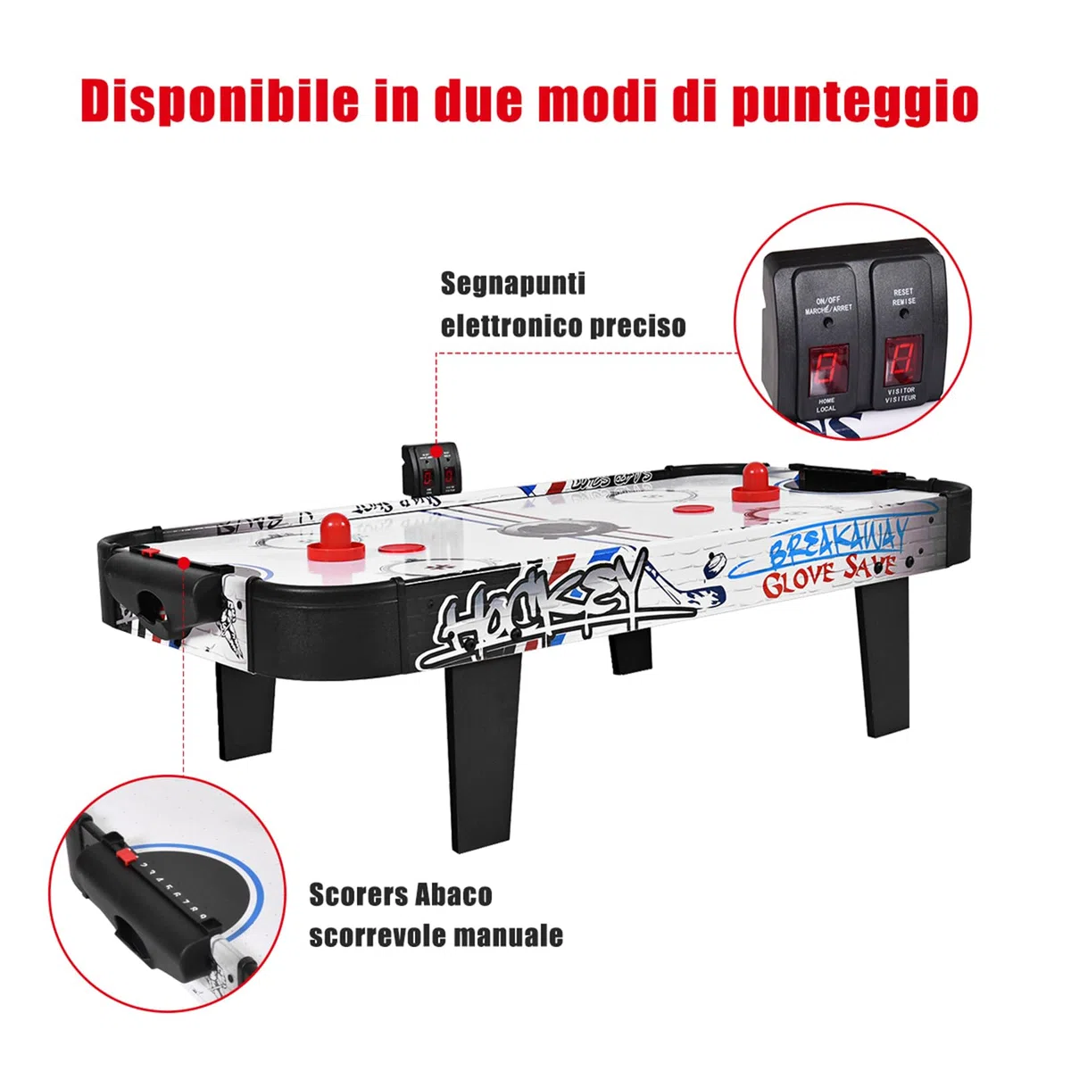 Tavolo da Air Hockey 110cm con Contatore Elettronico e Motore, Gioco da Tavolo in Legno per Bambini e Adulti