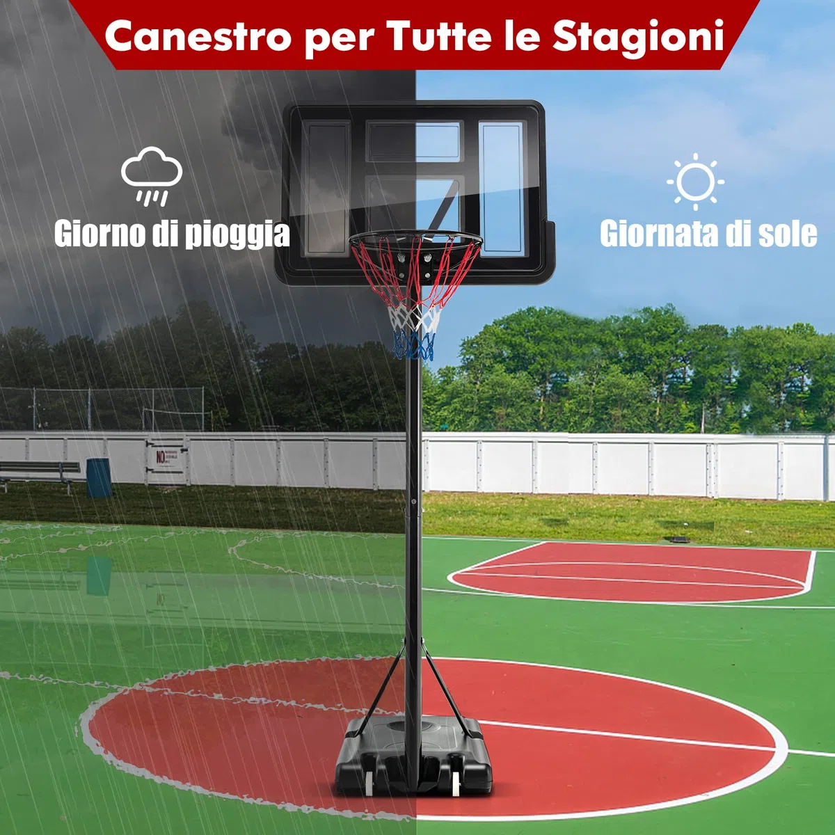 COSTWAY Canestro da Basket Regolabile in Altezza 130-305 cm, Resistente alle Intemperie con Tabellone da 110 cm, Canestro da Basket da Esterno ed Interno per Adulti e Adolescenti