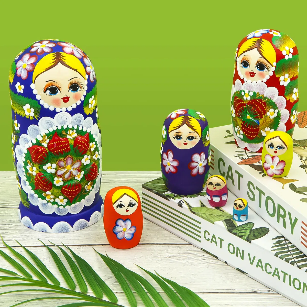 Matriosche russe in legno set di 7 bambole con fiori e bacche regalo festa della mamma